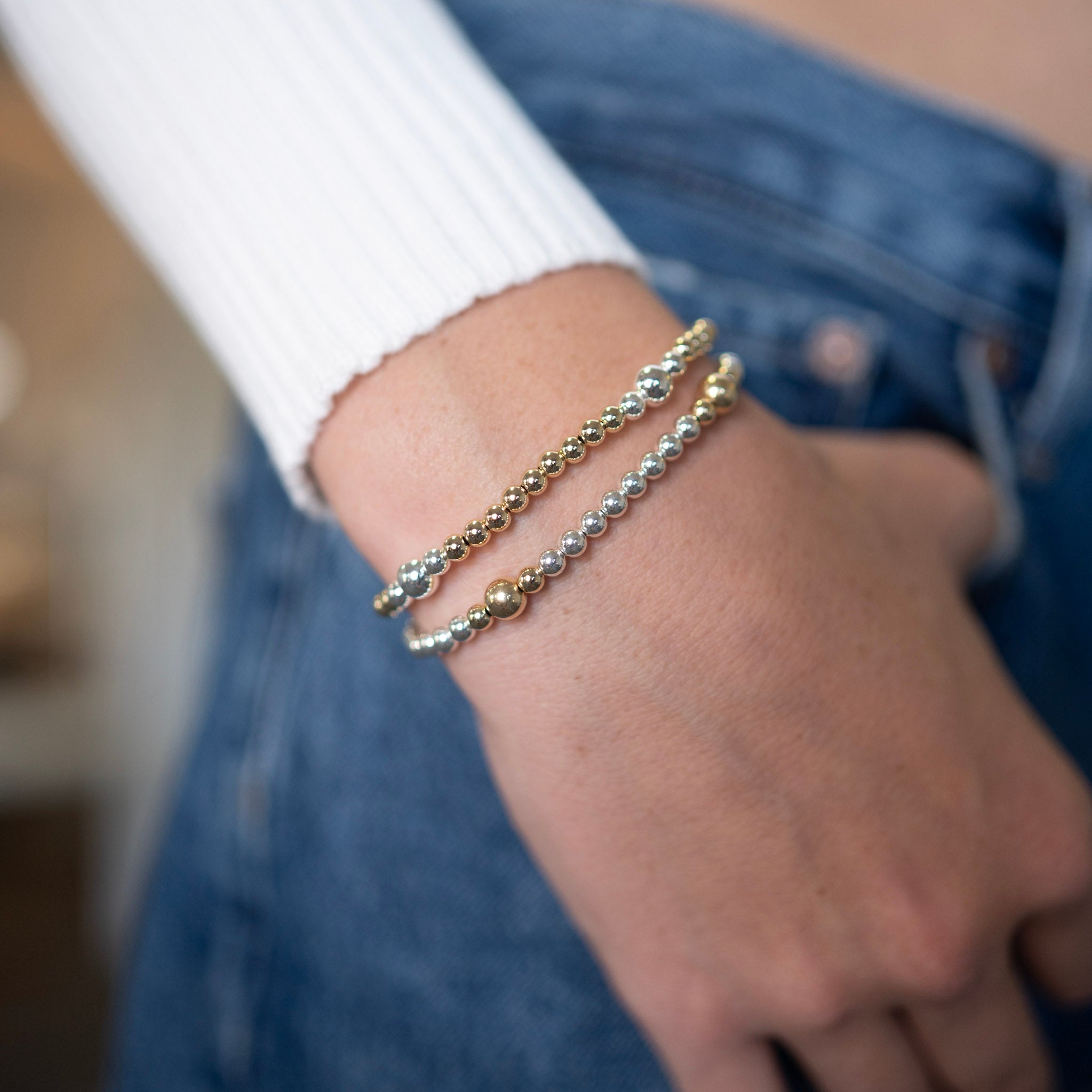 4mm & 6mm Beaded Lux Station Bracelet - Jewel Ya