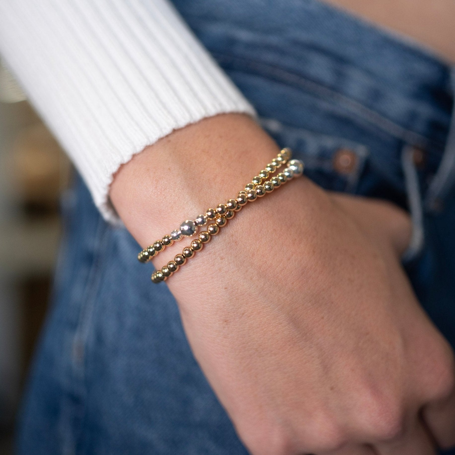 4mm & Mixed Metal Station Bracelet Set - Jewel Ya