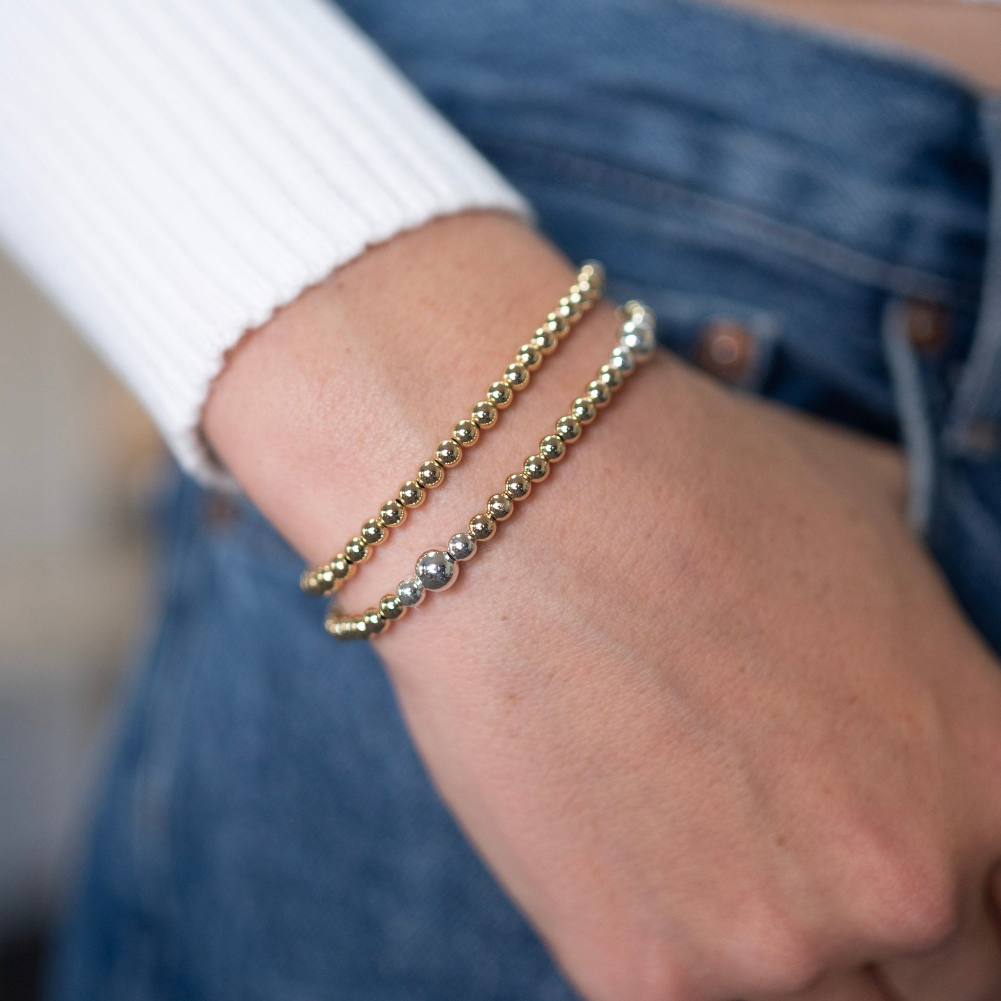 4mm & Mixed Metal Station Bracelet Set - Jewel Ya