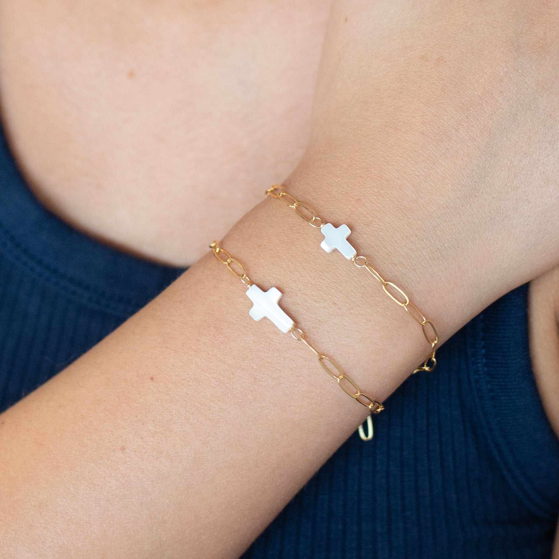 Mother of Pearl Cross Chain Bracelet - Jewel Ya