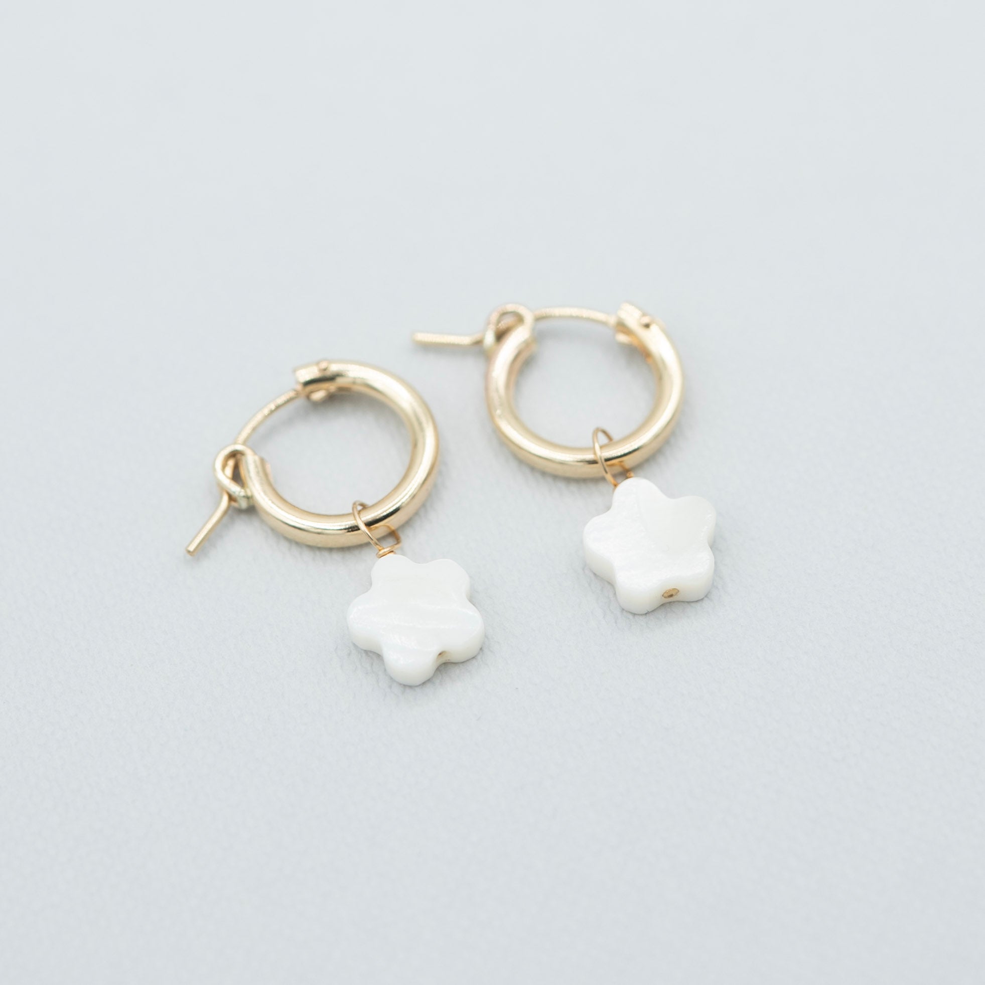 Mother of Pearl Flower Hoop Drops - Jewel Ya