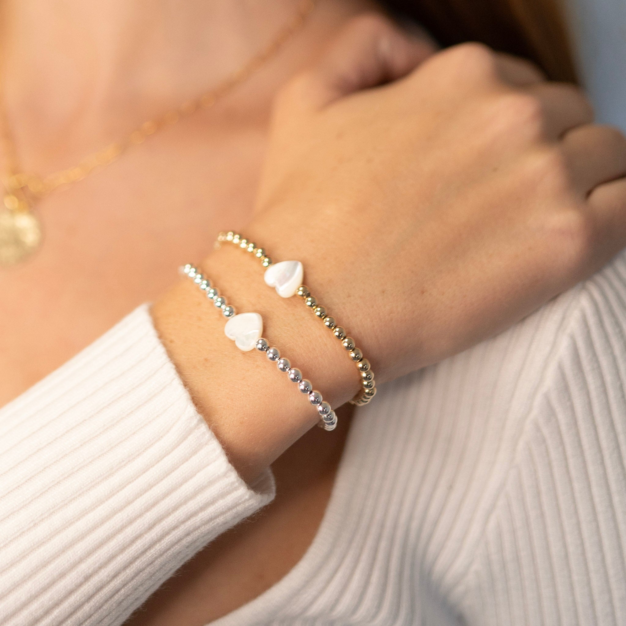 Mother of Pearl Beaded Lux Heart Bracelet - Jewel Ya
