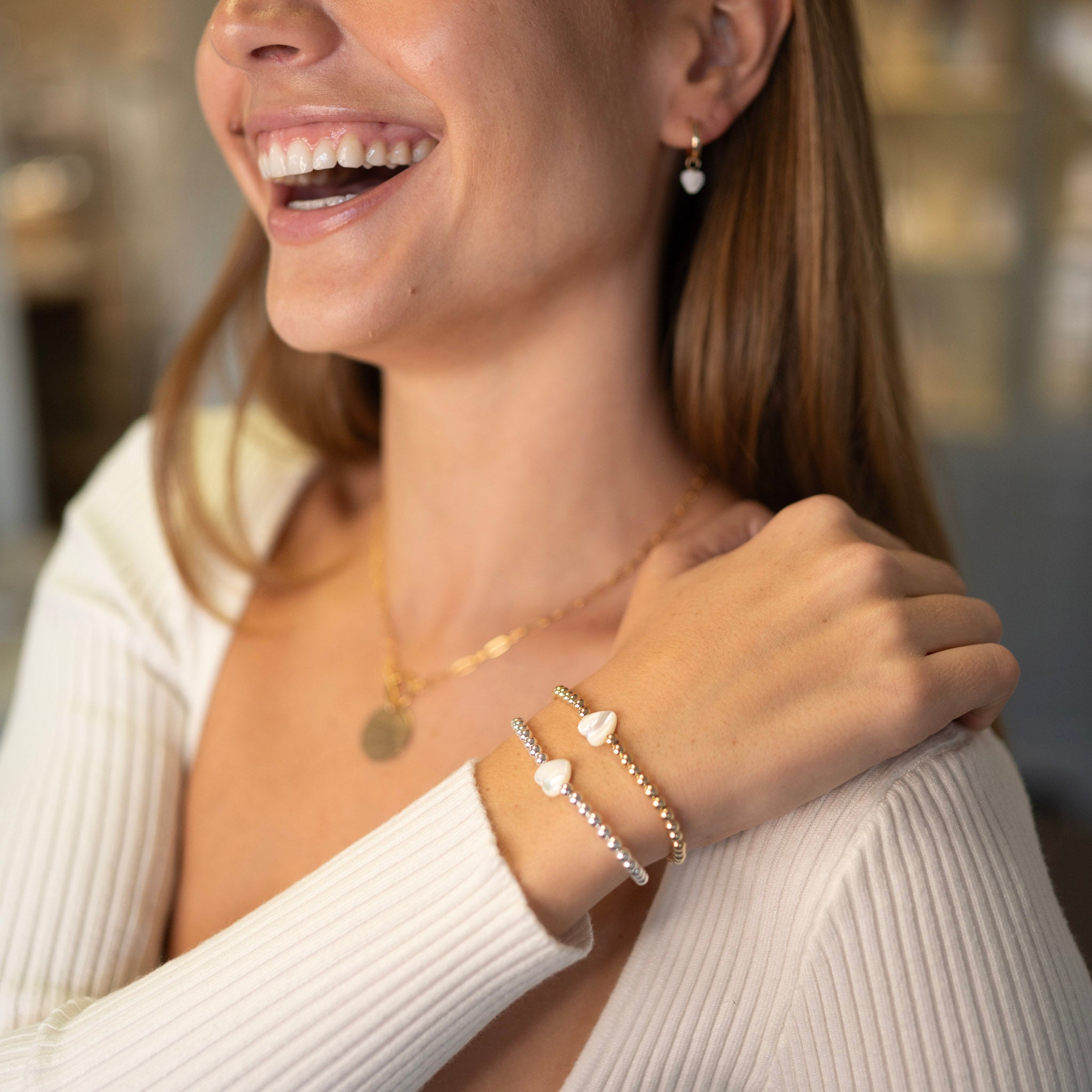 Mother of Pearl Beaded Lux Heart Bracelet - Jewel Ya