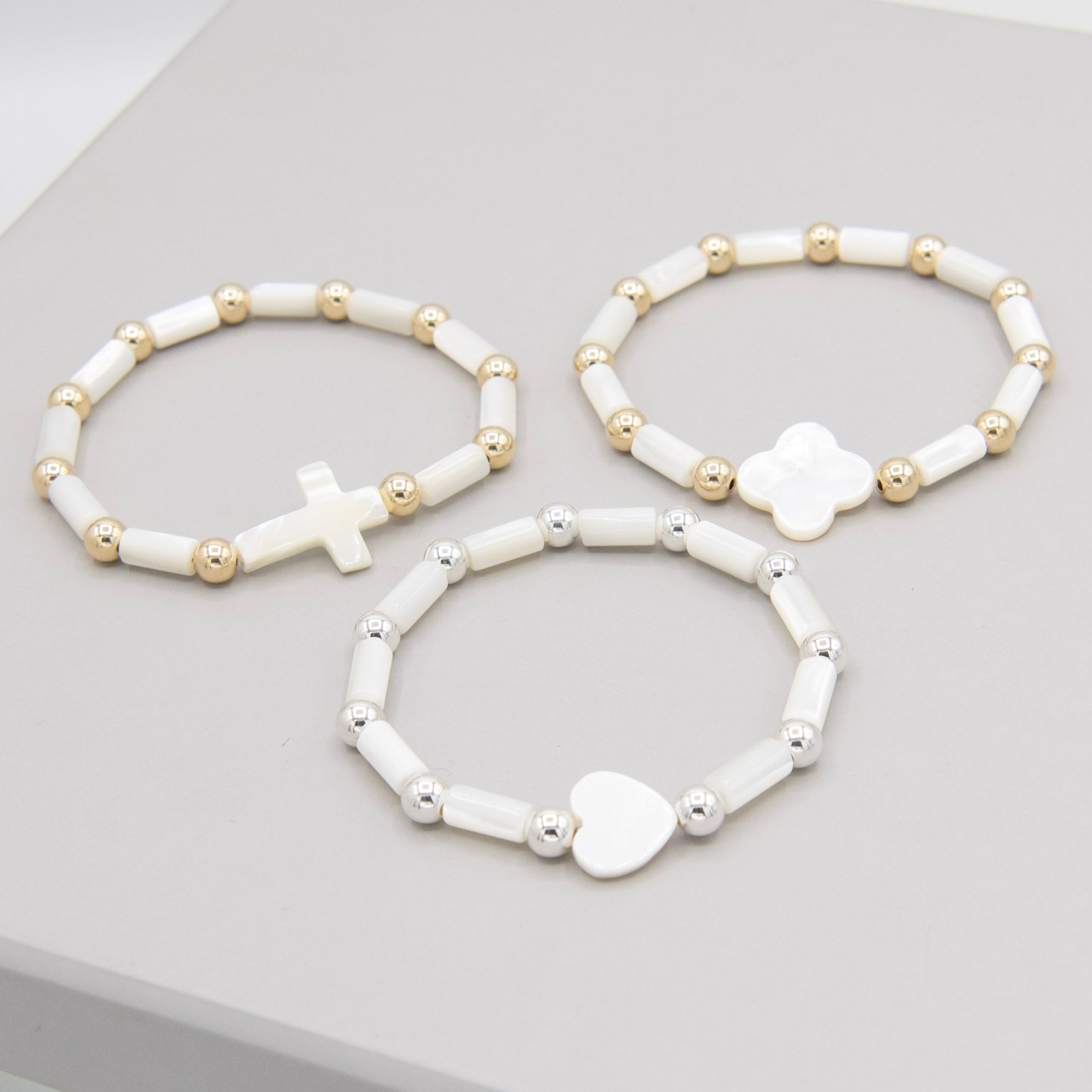 Mother of Pearl & 6mm Beaded Lux Tube Bracelet - Jewel Ya
