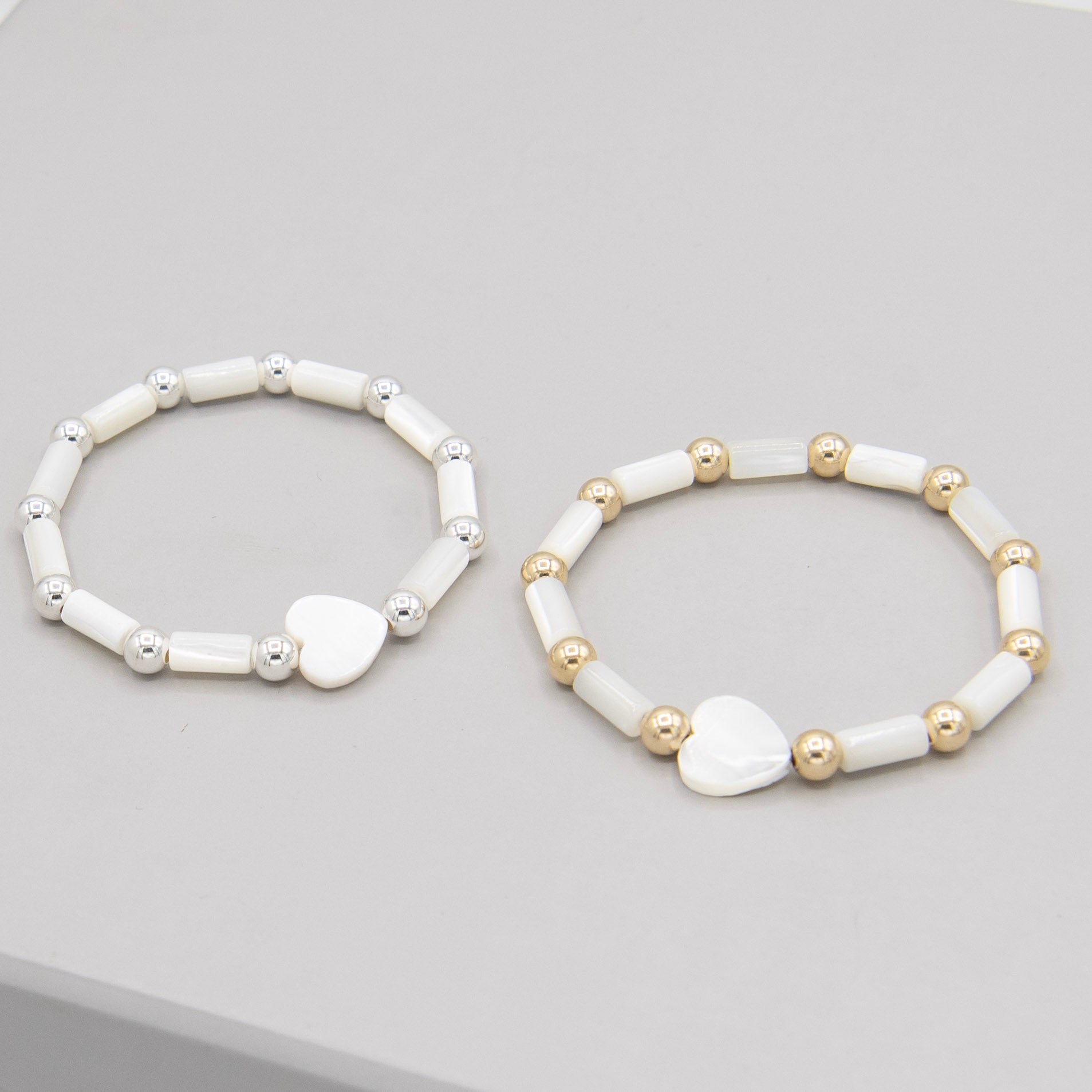 Mother of Pearl & 6mm Beaded Lux Tube Bracelet - Jewel Ya