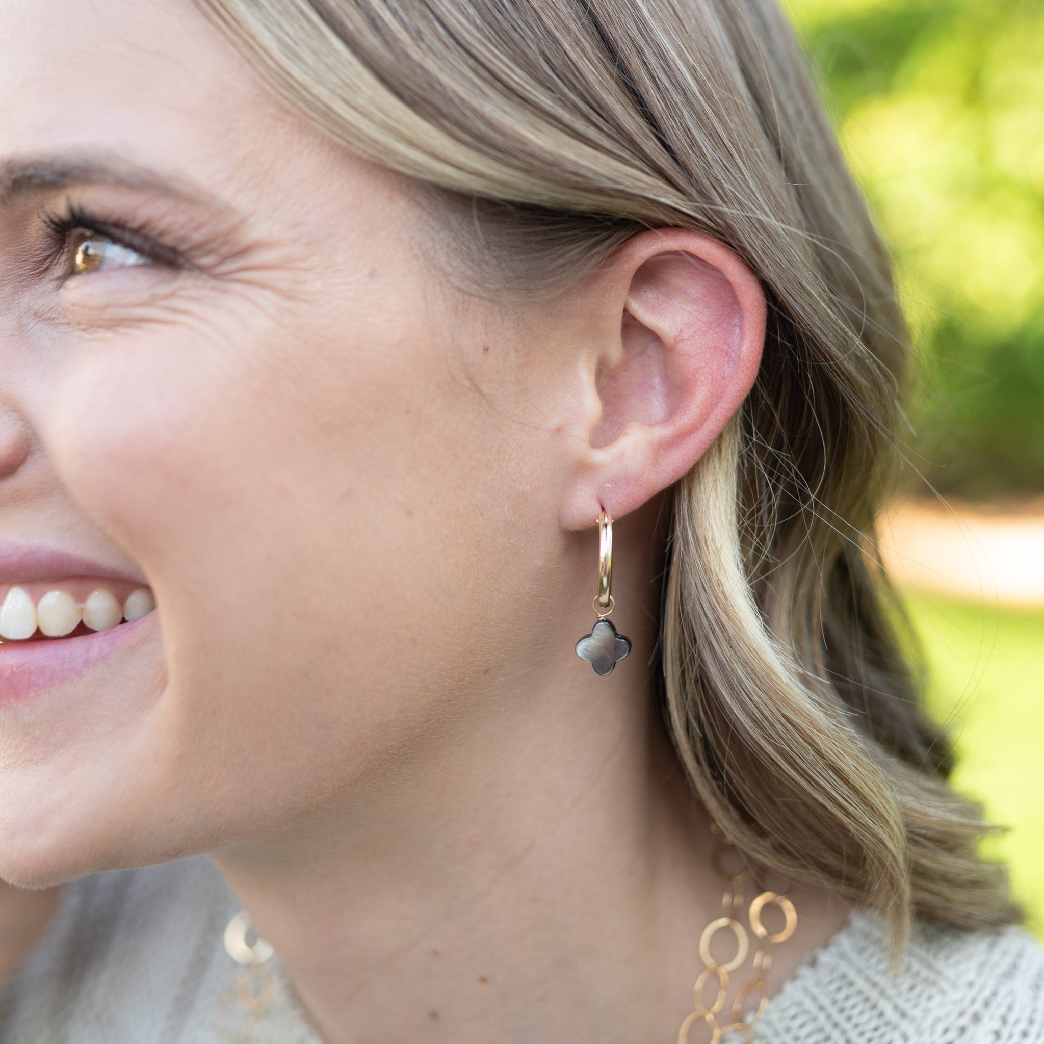 Mother of Pearl Black Clover Hoop Drops