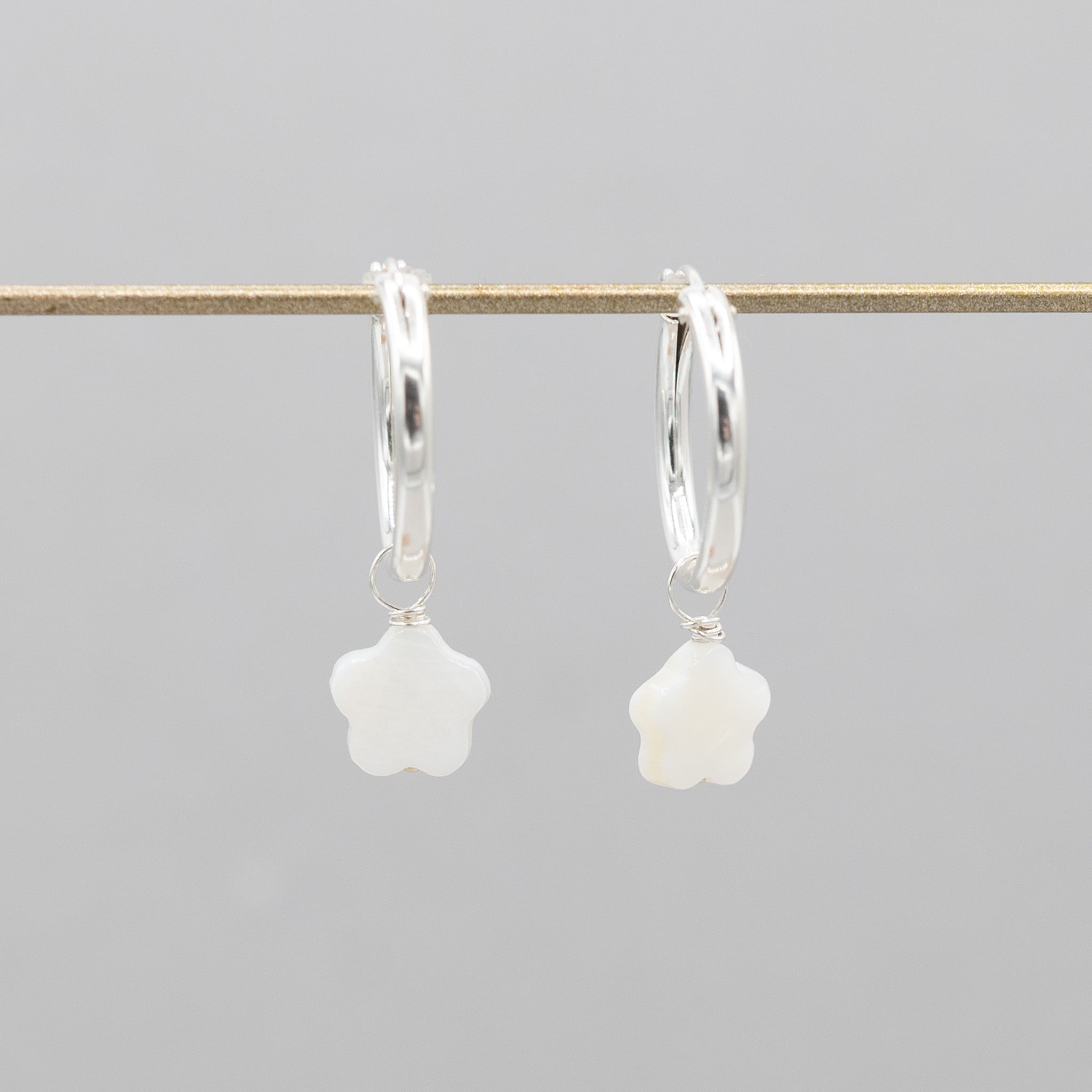 Mother of Pearl Flower Hoop Drops - Jewel Ya