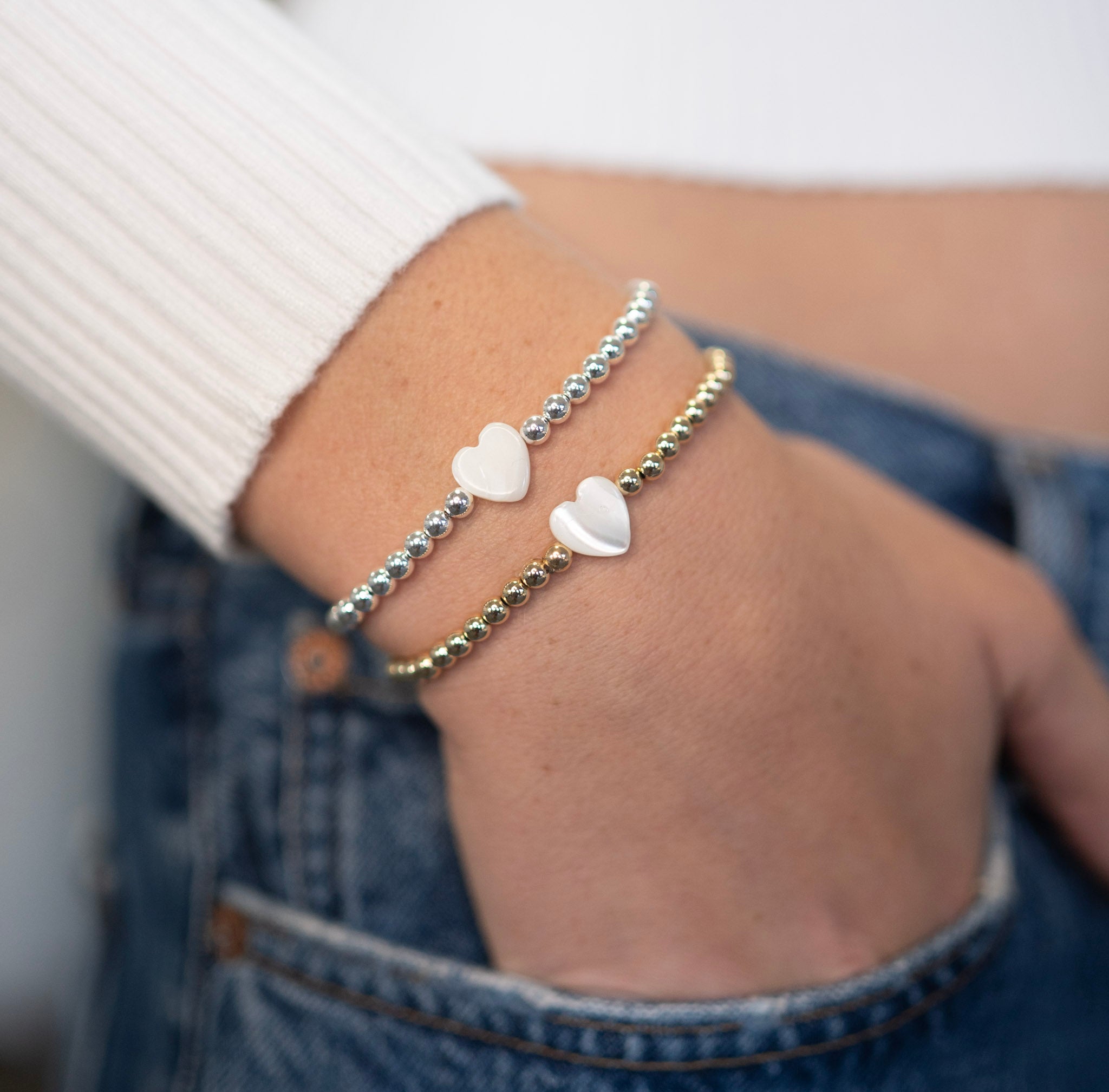 Mother of Pearl Beaded Lux Heart Bracelet - Jewel Ya