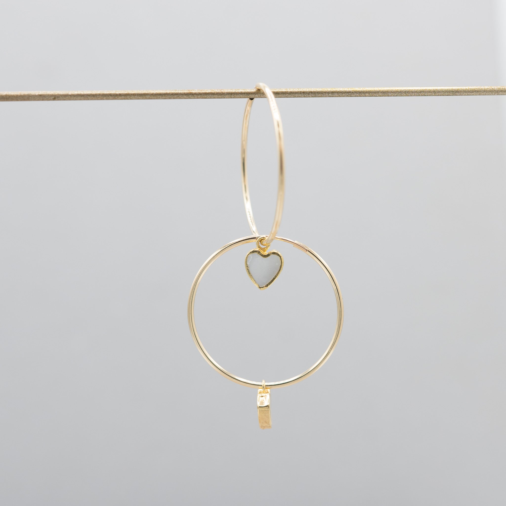 Mother of Pearl Bezel Set Heart Hoop Drops - Jewel Ya