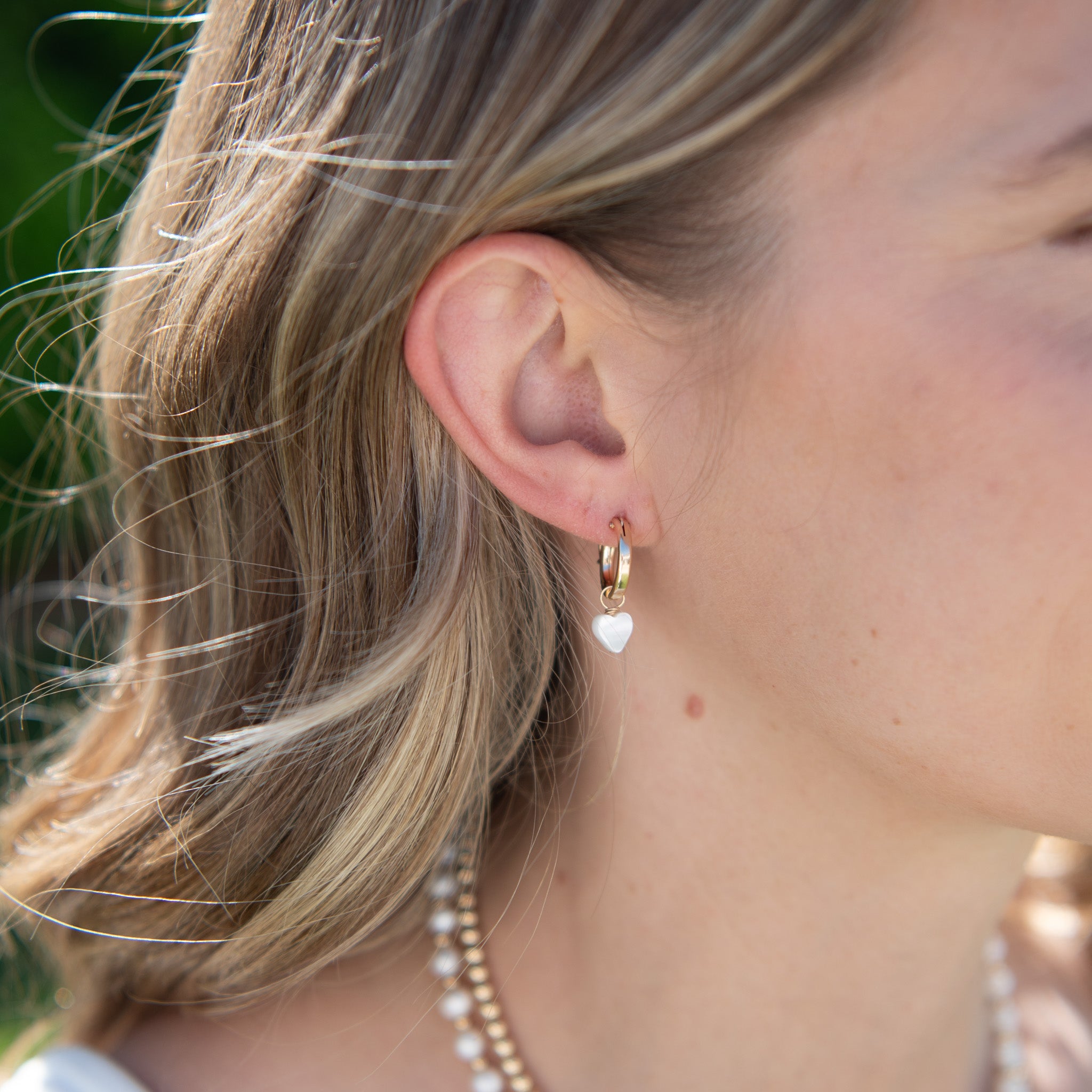 Mother of Pearl Heart Hoop Drops - Jewel Ya
