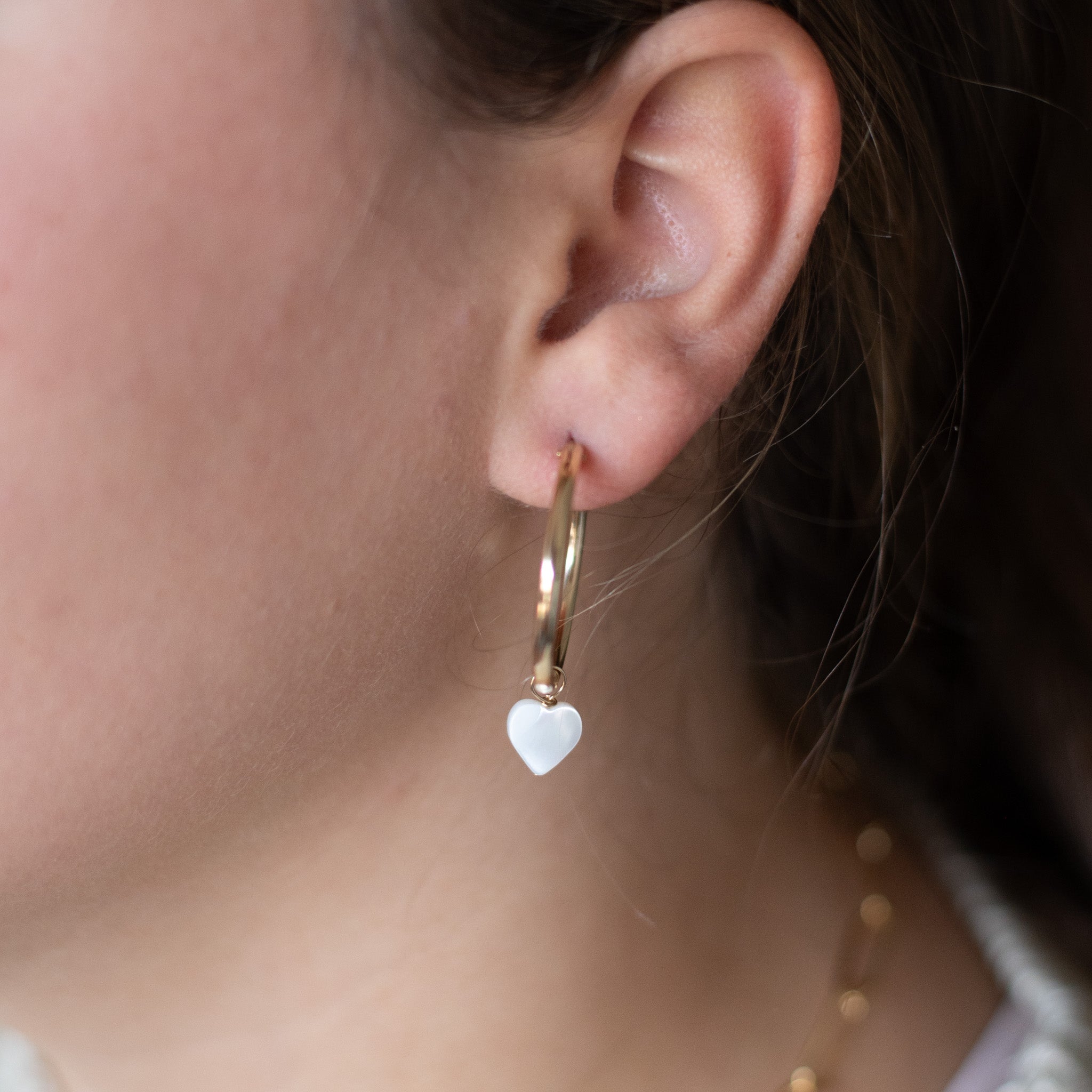 Mother of Pearl Heart Hoop Drops - Jewel Ya