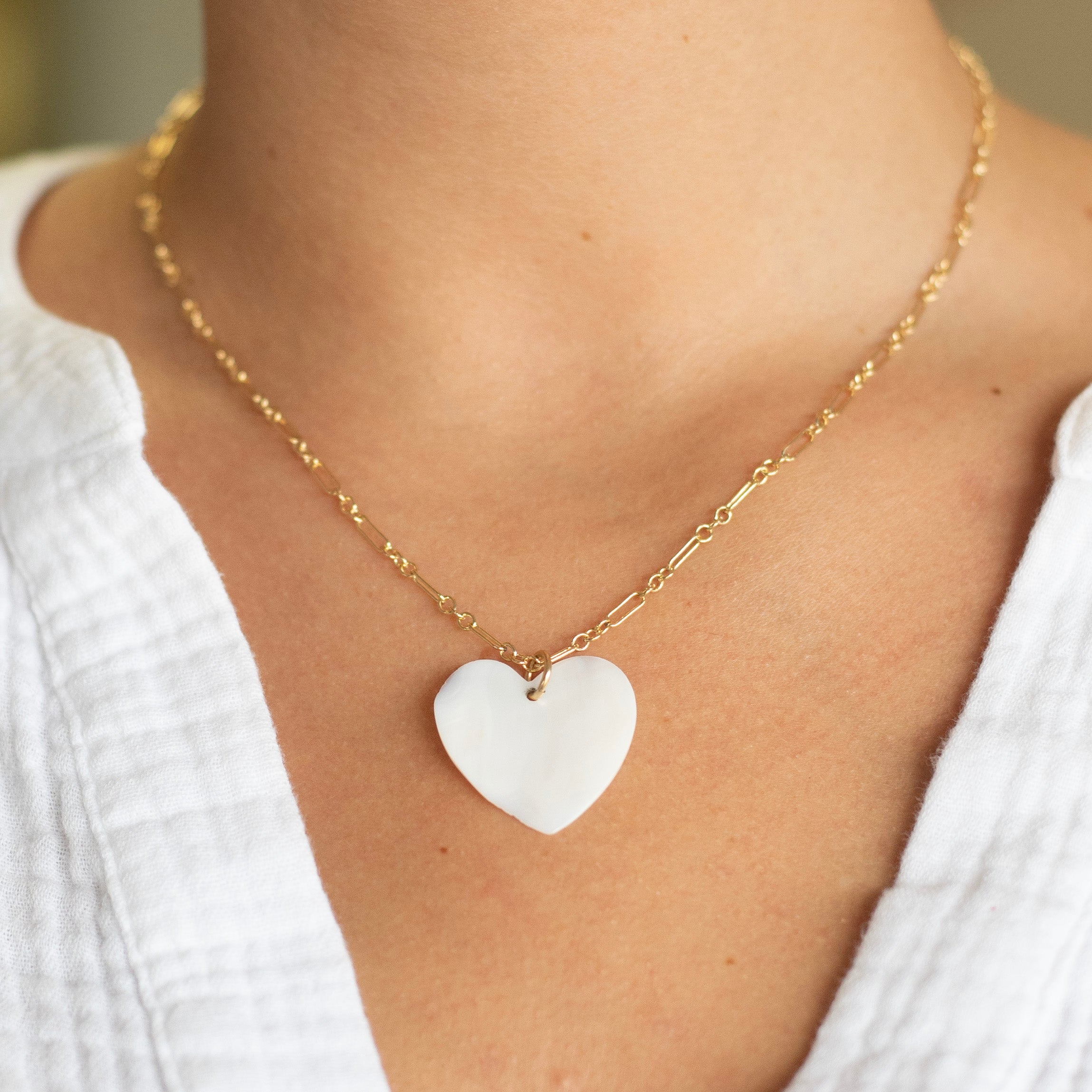 Mother of Pearl Heart 14k Gold Filled Necklace - Jewel Ya