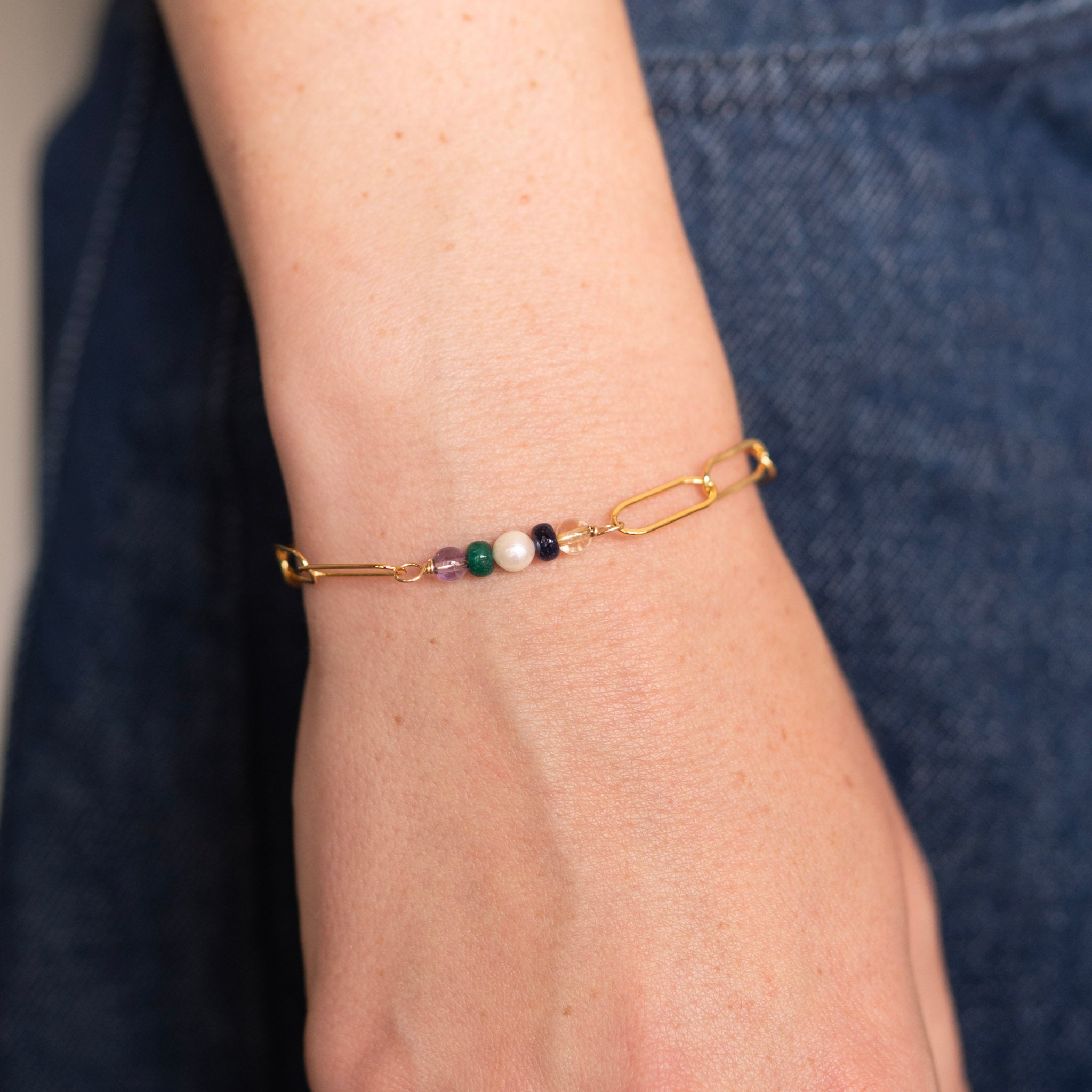 'My People' Birthstone XL Paperclip & Beaded Lux Bracelet Set - Jewel Ya