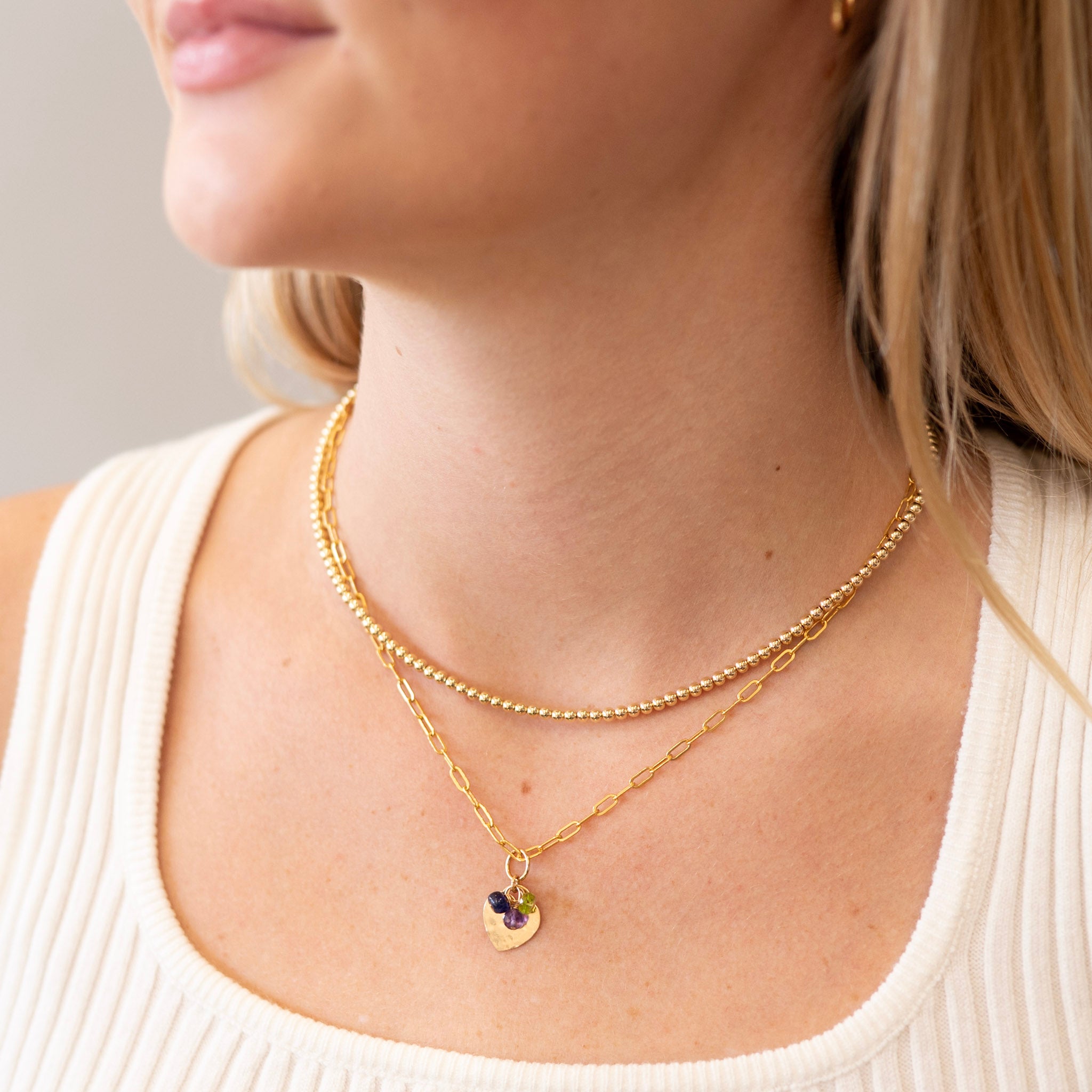 'My People' Birthstone & Heart Paperclip Necklace - Jewel Ya
