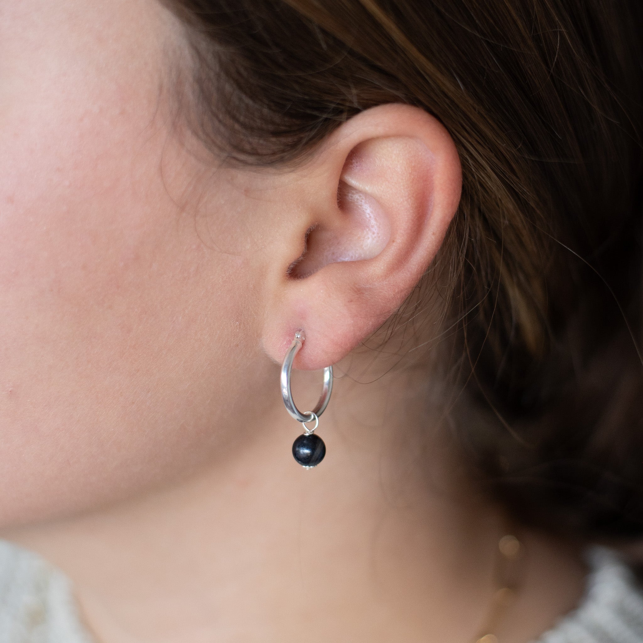 Navy Freshwater Pearl Hoop Drops