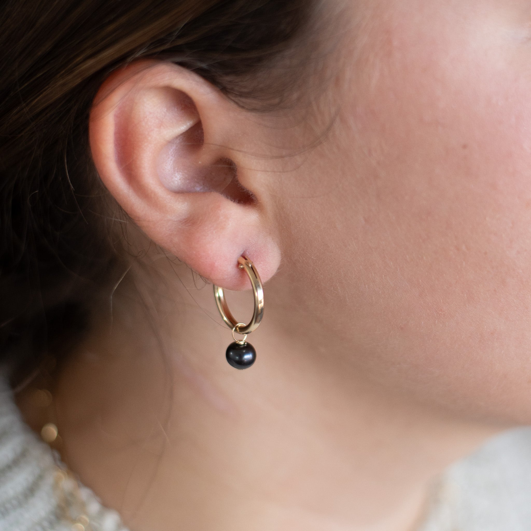 Navy Freshwater Pearl Hoop Drops - Jewel Ya