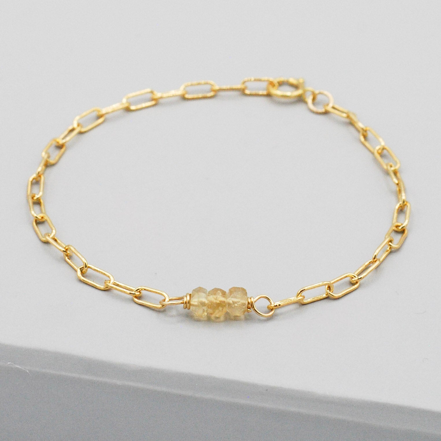 November Citrine Paperclip Chain Bracelet - Jewel Ya