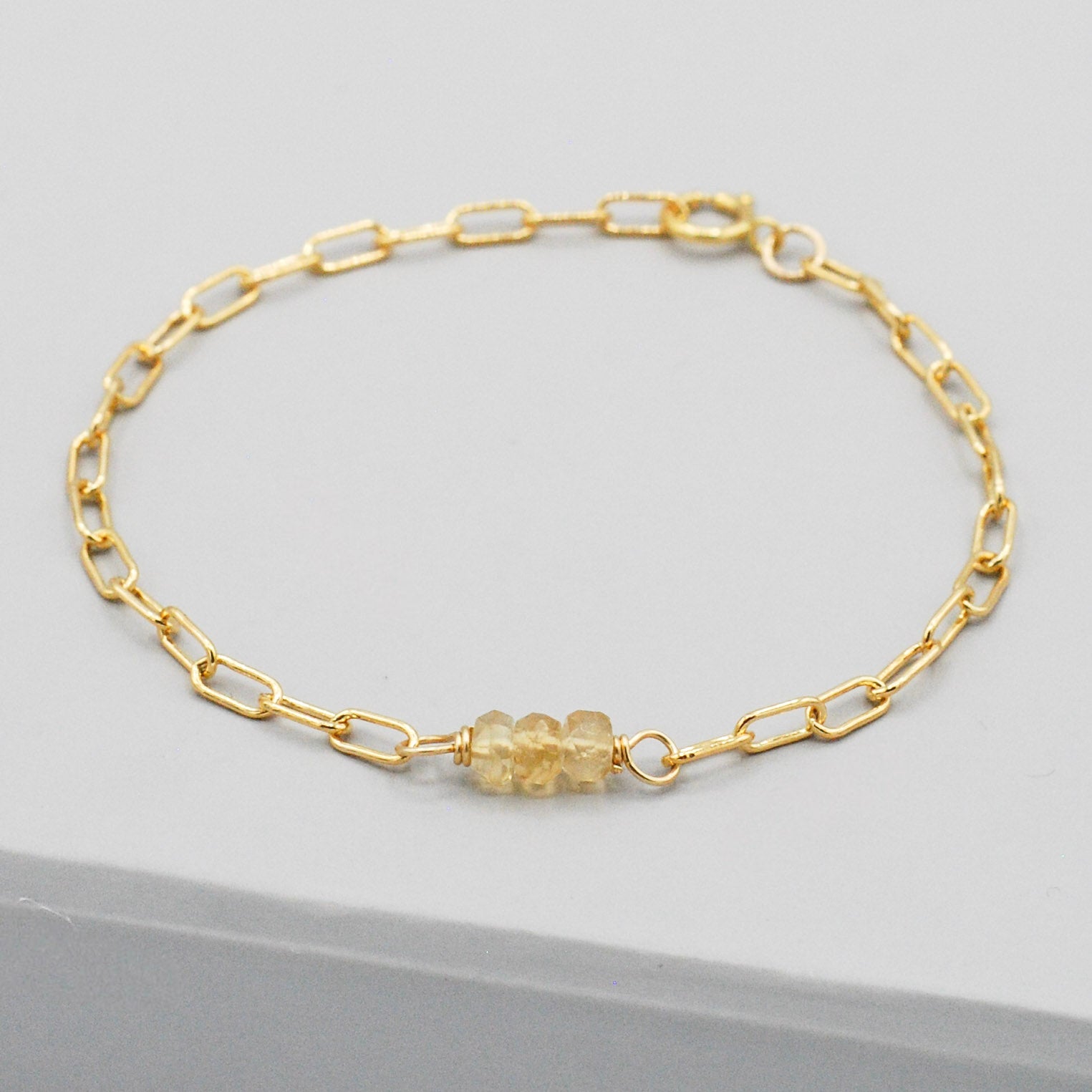 November Citrine Paper Clip Chain Bracelet - Jewel Ya