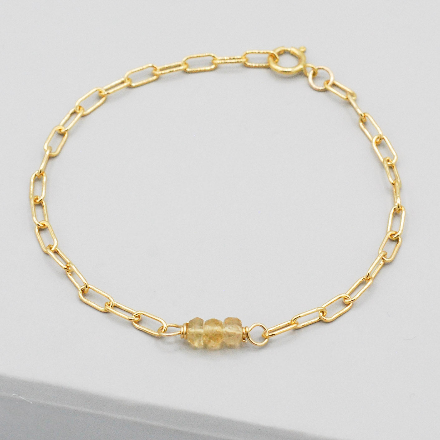 November Citrine Paper Clip Chain Bracelet - Jewel Ya