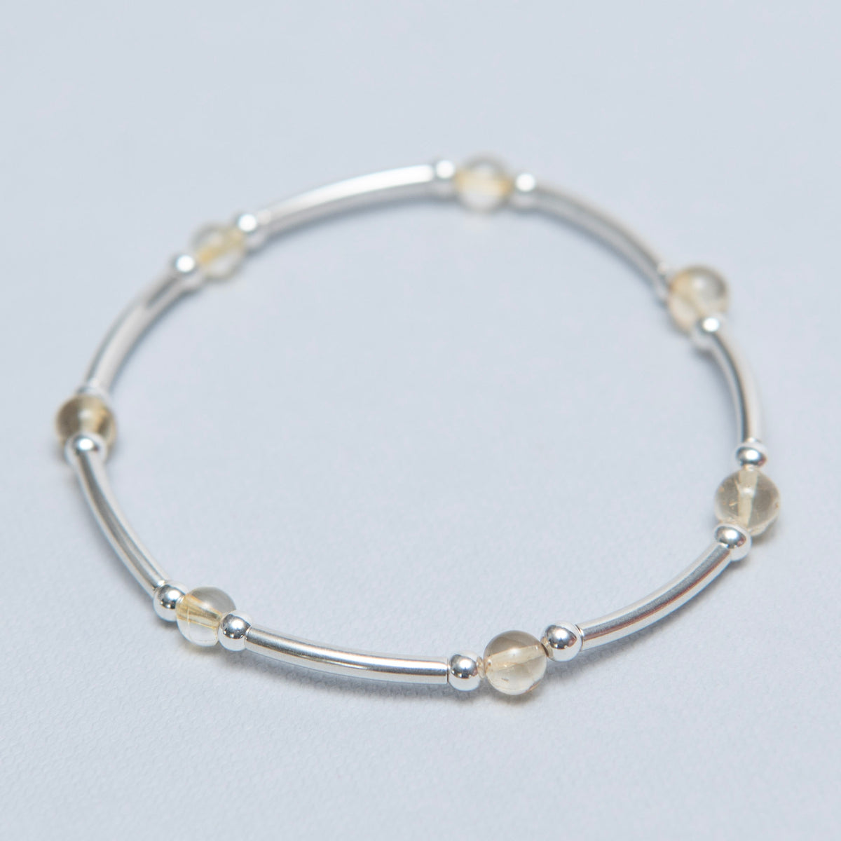 November Citrine Birthstone Silver Beaded Lux Tube Bracelet - Jewel Ya