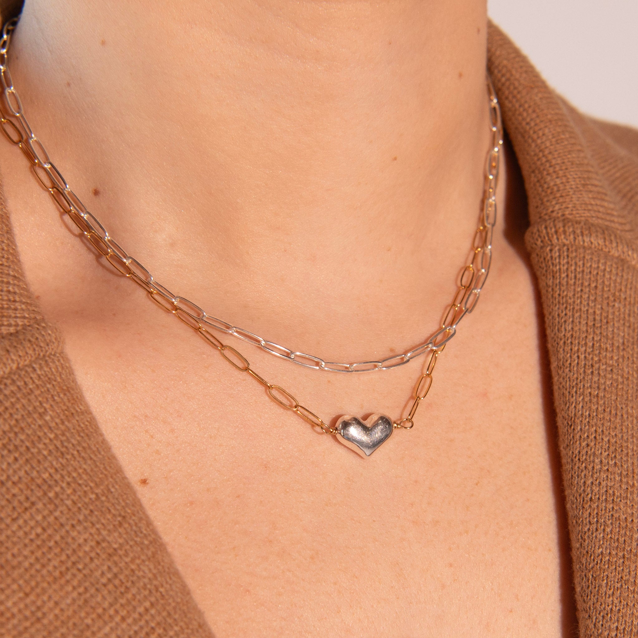 Paper Clip Puffy Heart Necklace - Jewel Ya