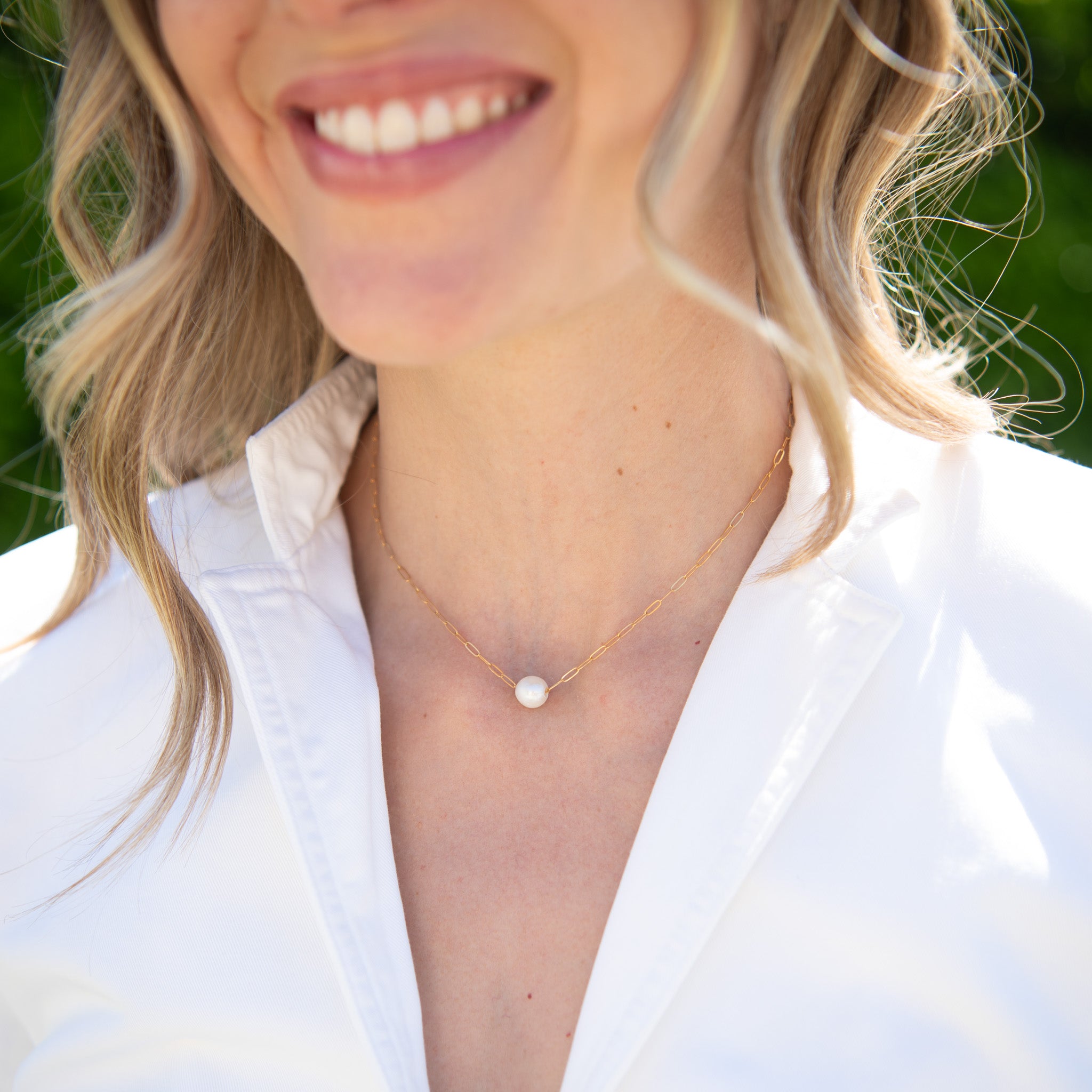 Paper Clip Freshwater Pearl Necklace - Jewel Ya