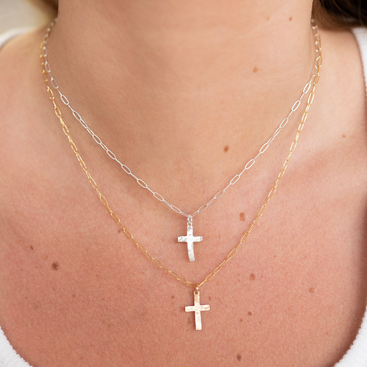 Paperclip Chain Cross Necklace