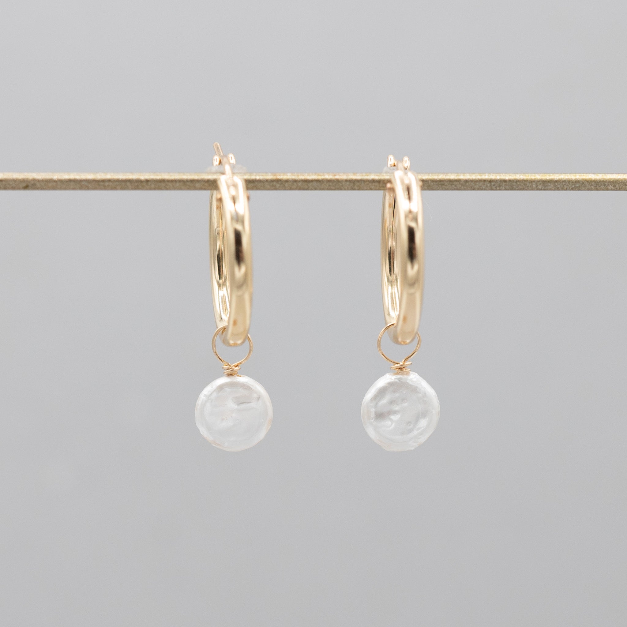 Freshwater Pearl Small Coin Hoop Drops - Jewel Ya