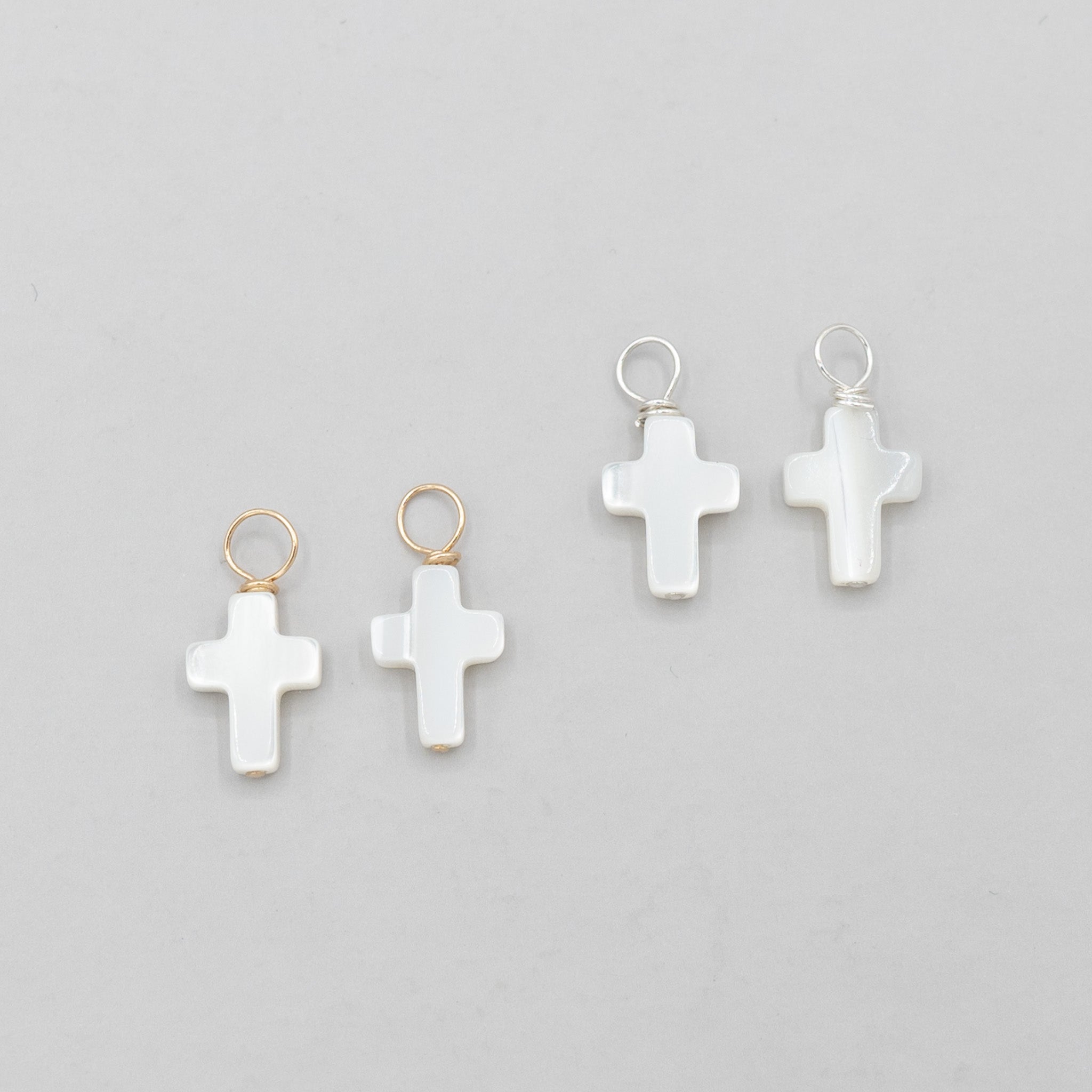 Petite Mother of Pearl Cross Hoop Drops - Jewel Ya