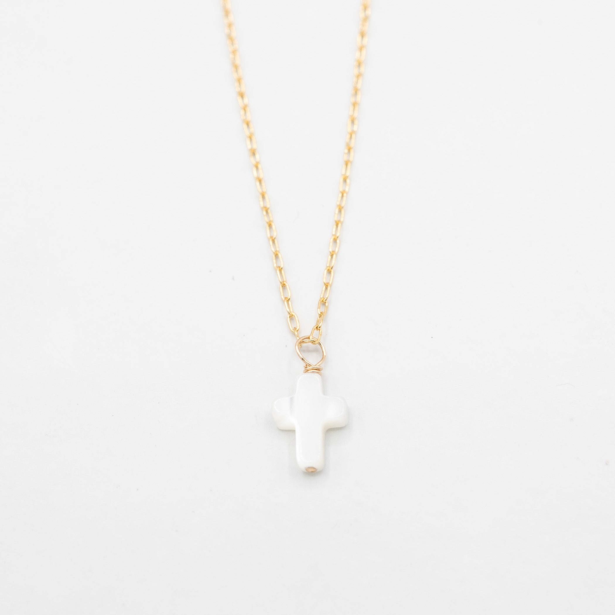 Petite Mother of Pearl Cross Necklace - Jewel Ya