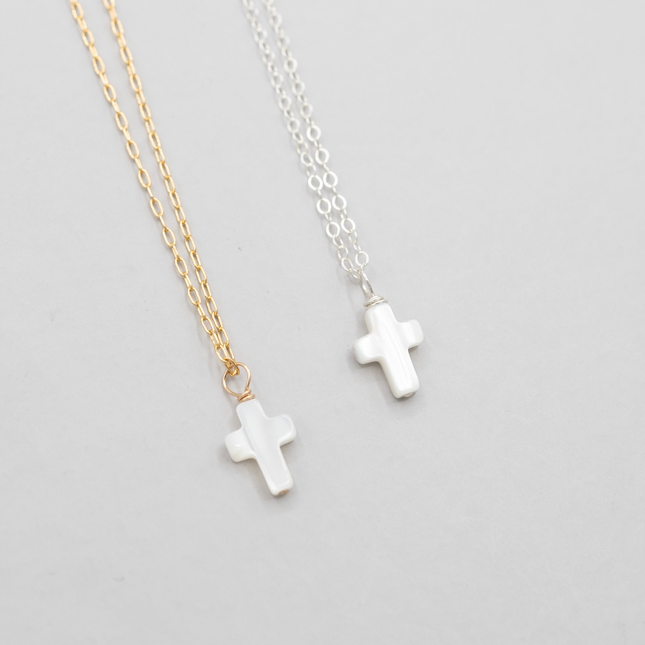 Petite Mother of Pearl Cross Necklace - Jewel Ya