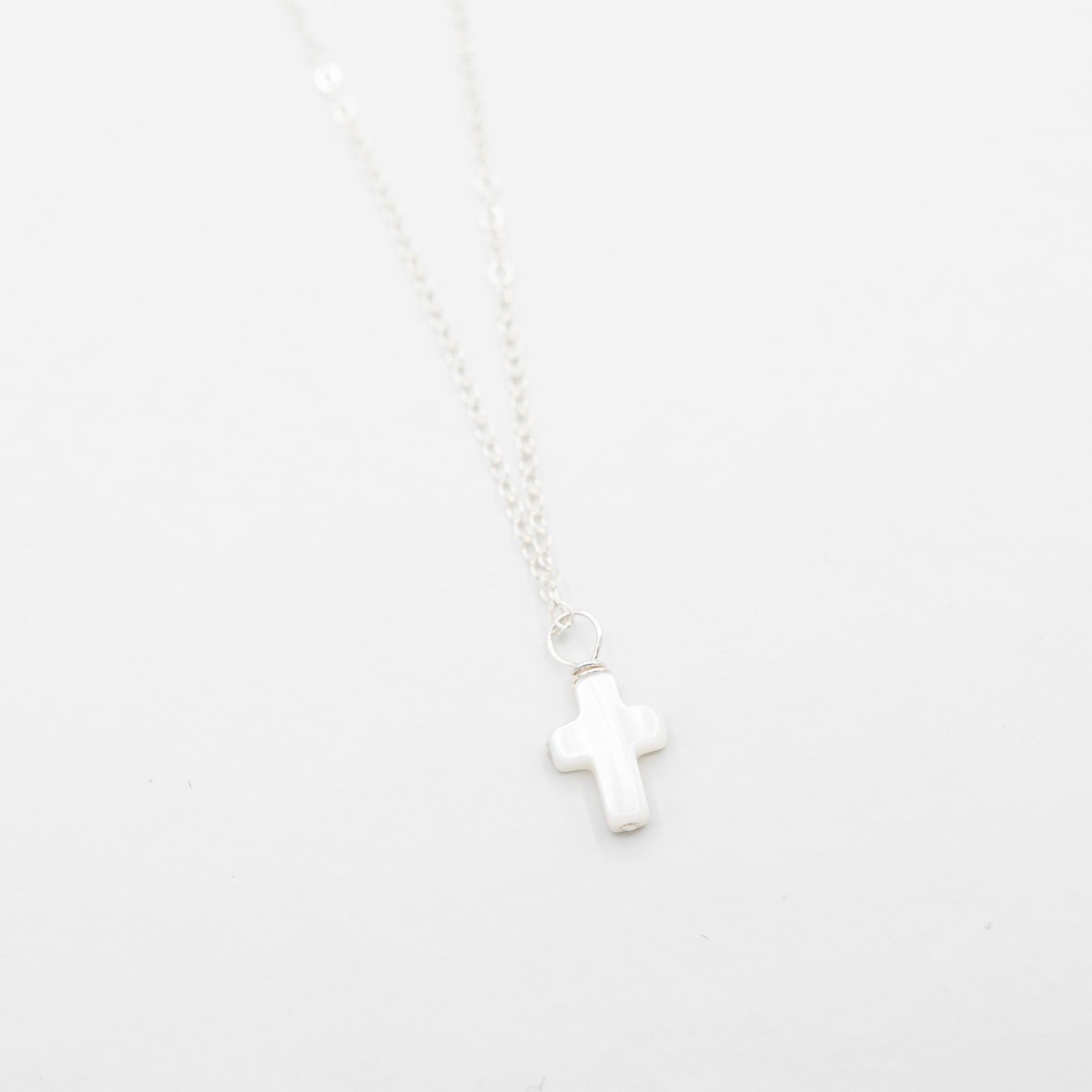 Petite Mother of Pearl Cross Necklace - Jewel Ya