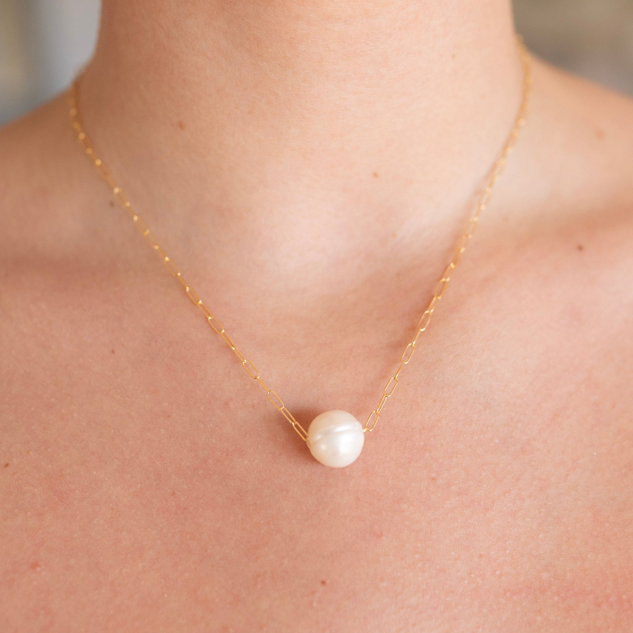 Paperclip Freshwater Pearl Necklace - Jewel Ya