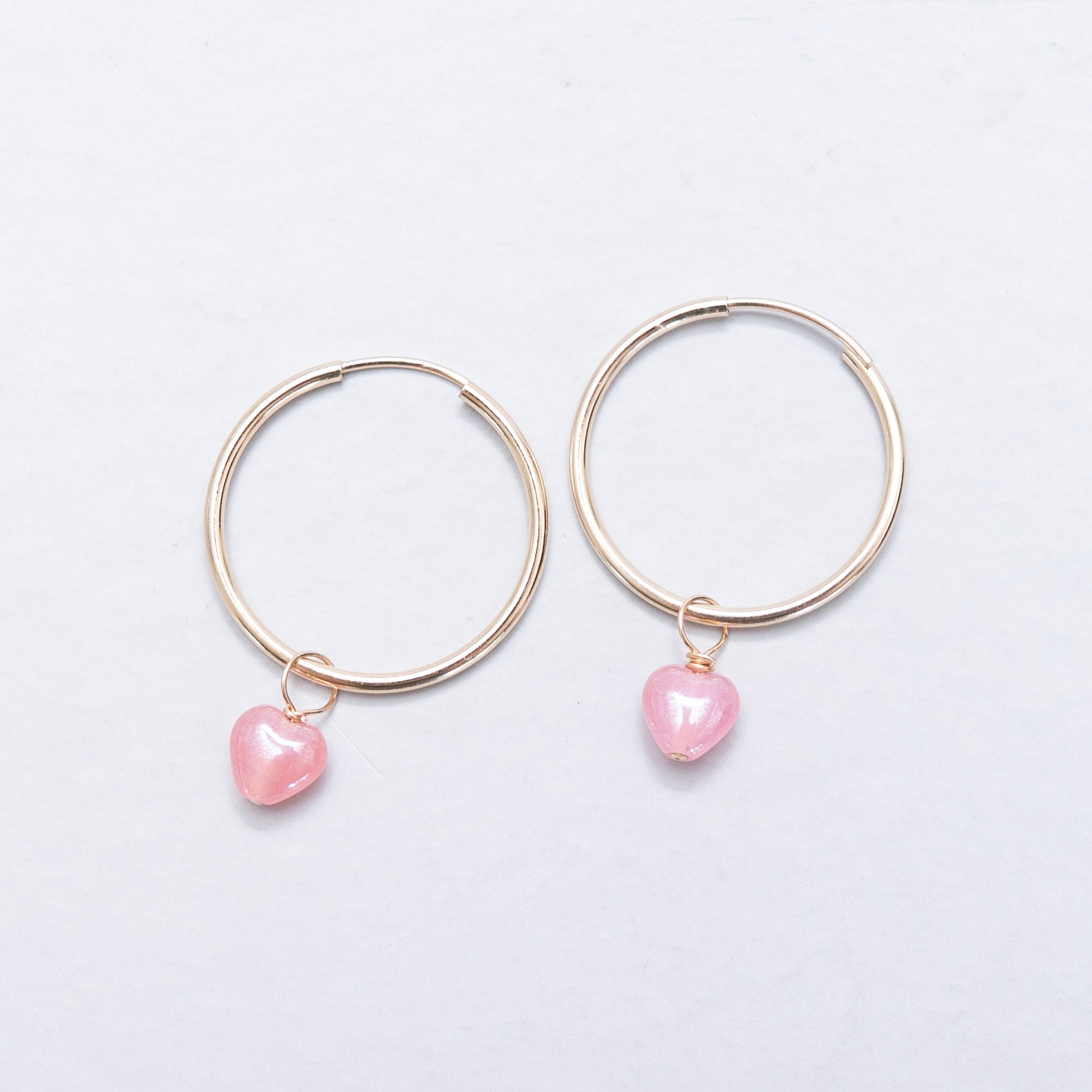 Petite Pink Glass Heart Hoop Drops