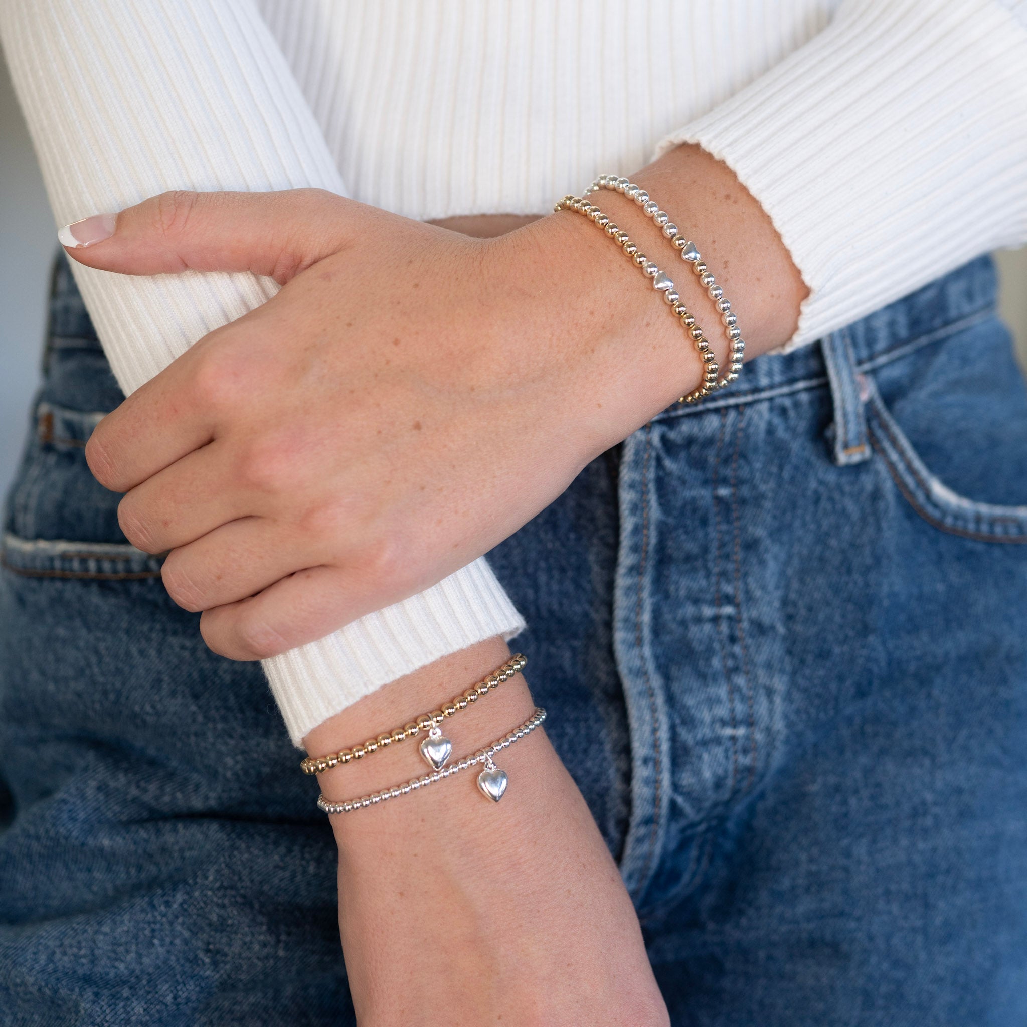 Beaded Lux Petite Puffy Heart Charm Bracelet - Jewel Ya
