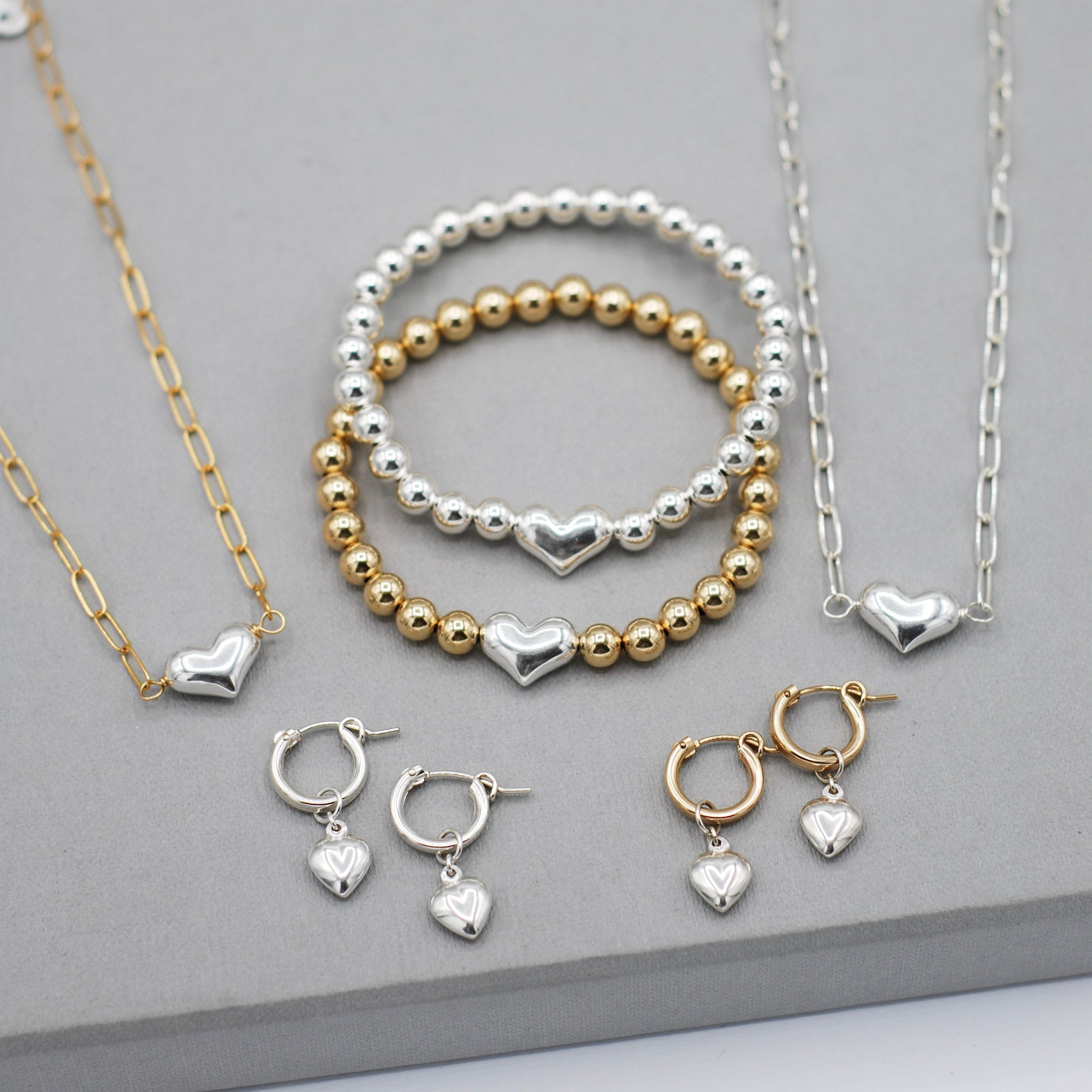 Mixed Metal Paper Clip Heart Necklace Layering Set - Jewel Ya