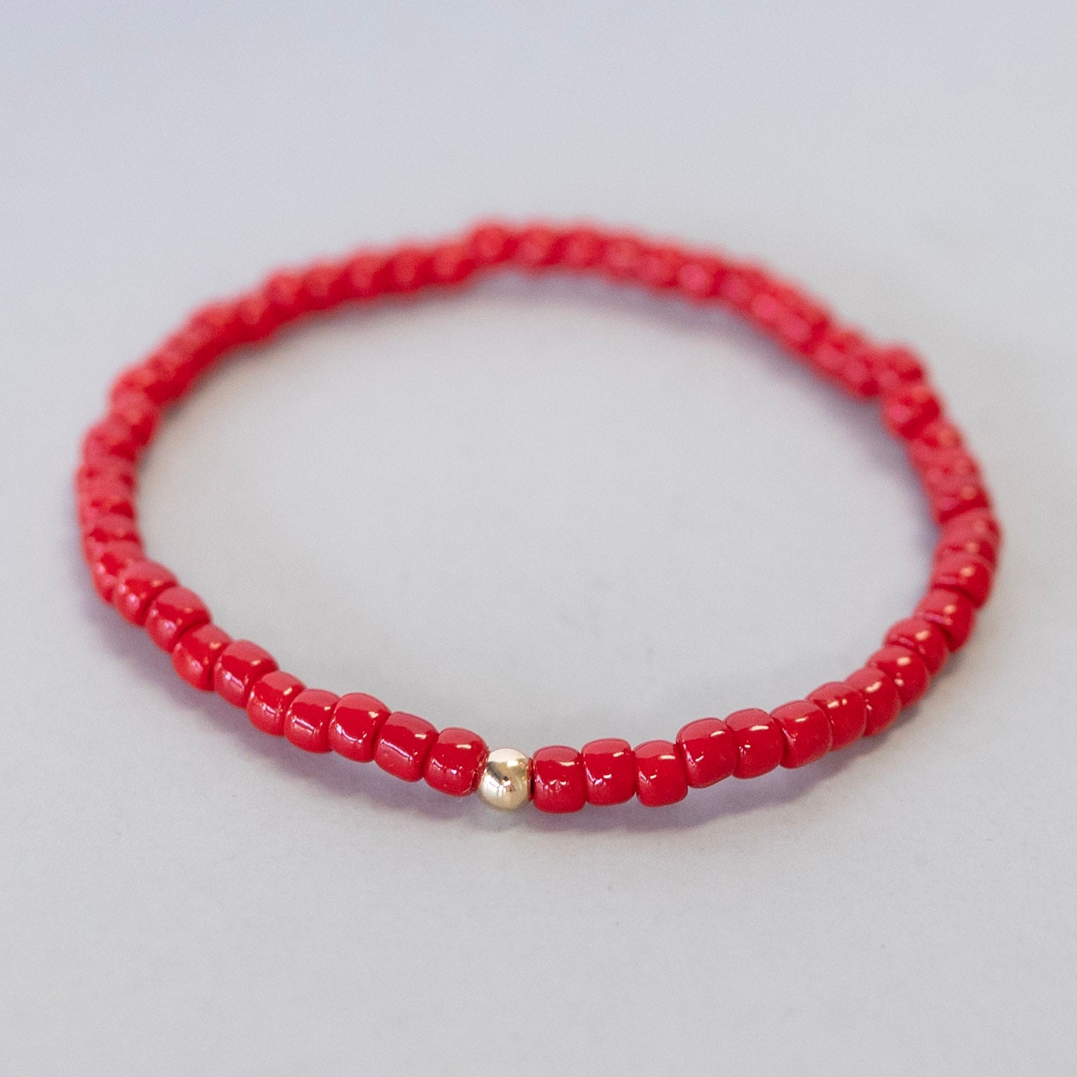 Red Seed Bead Bracelet Summer Stacker