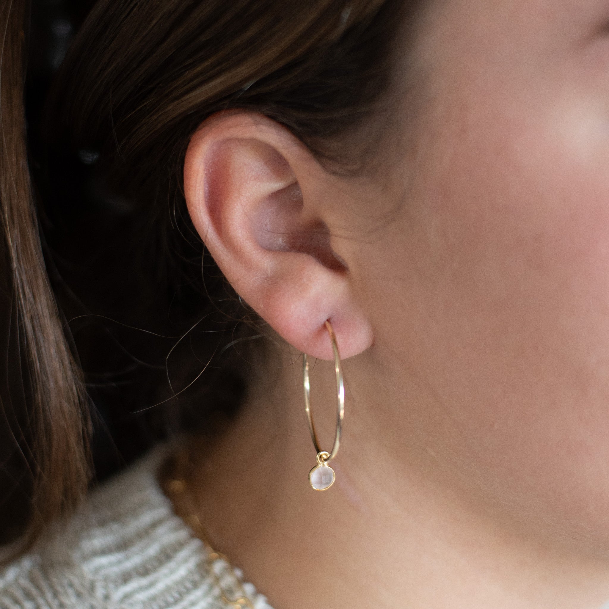 Petite Rose Quartz Hoop Drops - Jewel Ya