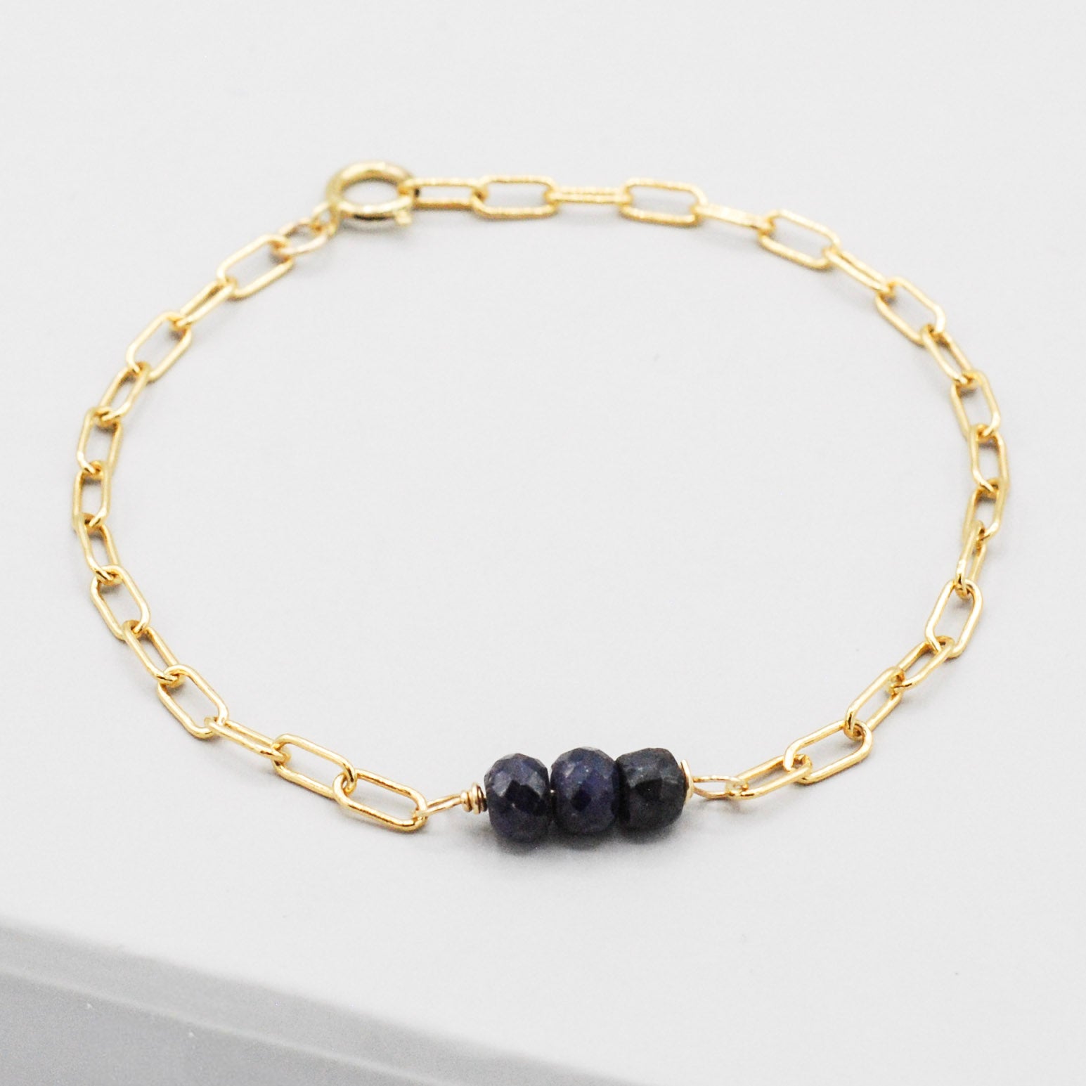 September Sapphire Paperclip Chain Bracelet - Jewel Ya