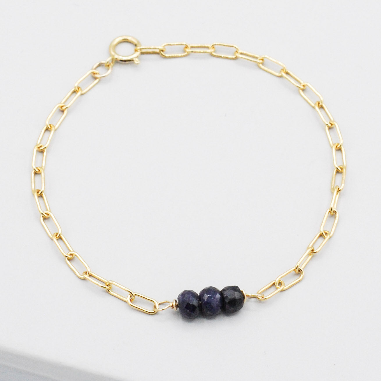 September Sapphire Paper Clip Chain Bracelet - Jewel Ya