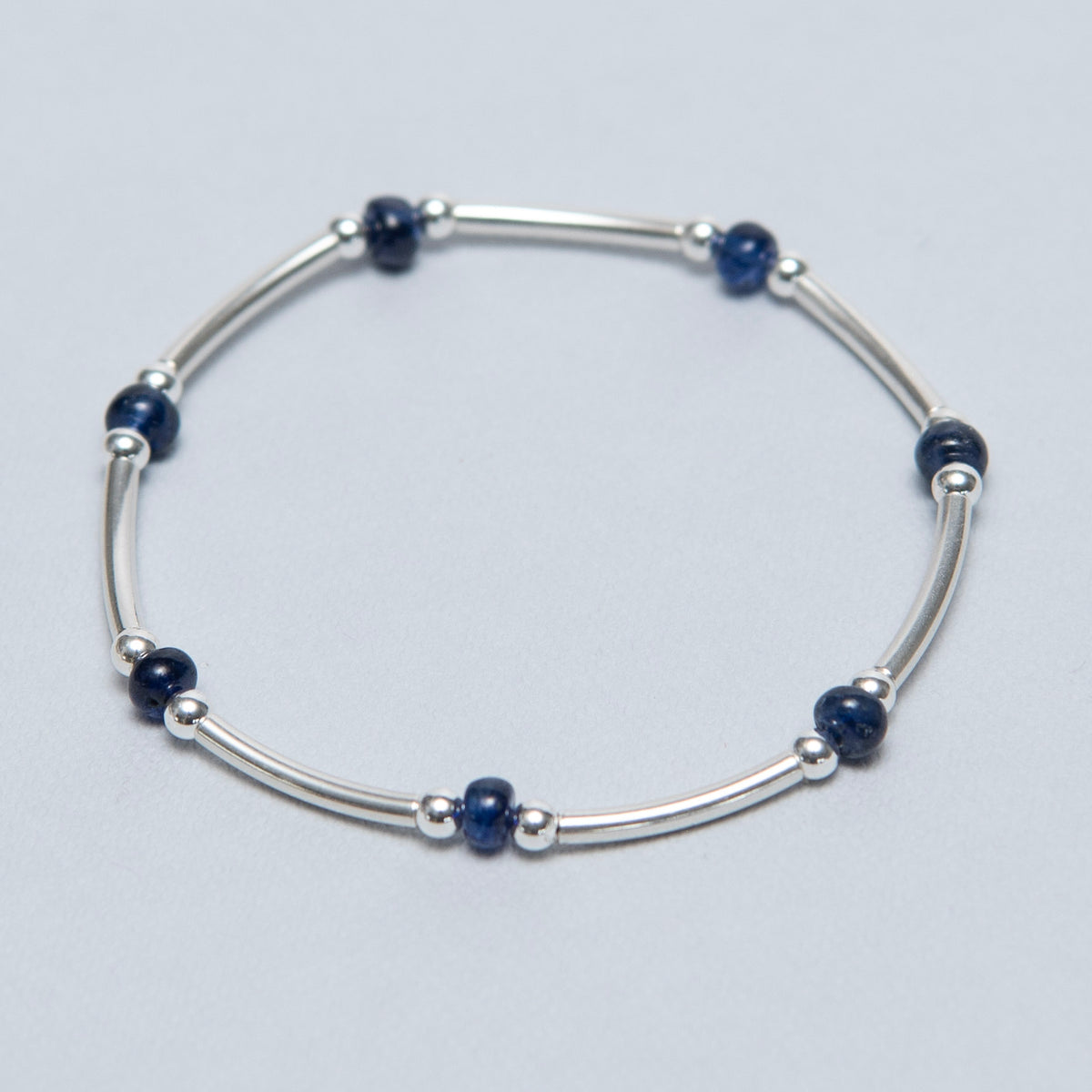September Sapphire Birthstone Silver Beaded Lux Tube Bracelet - Jewel Ya