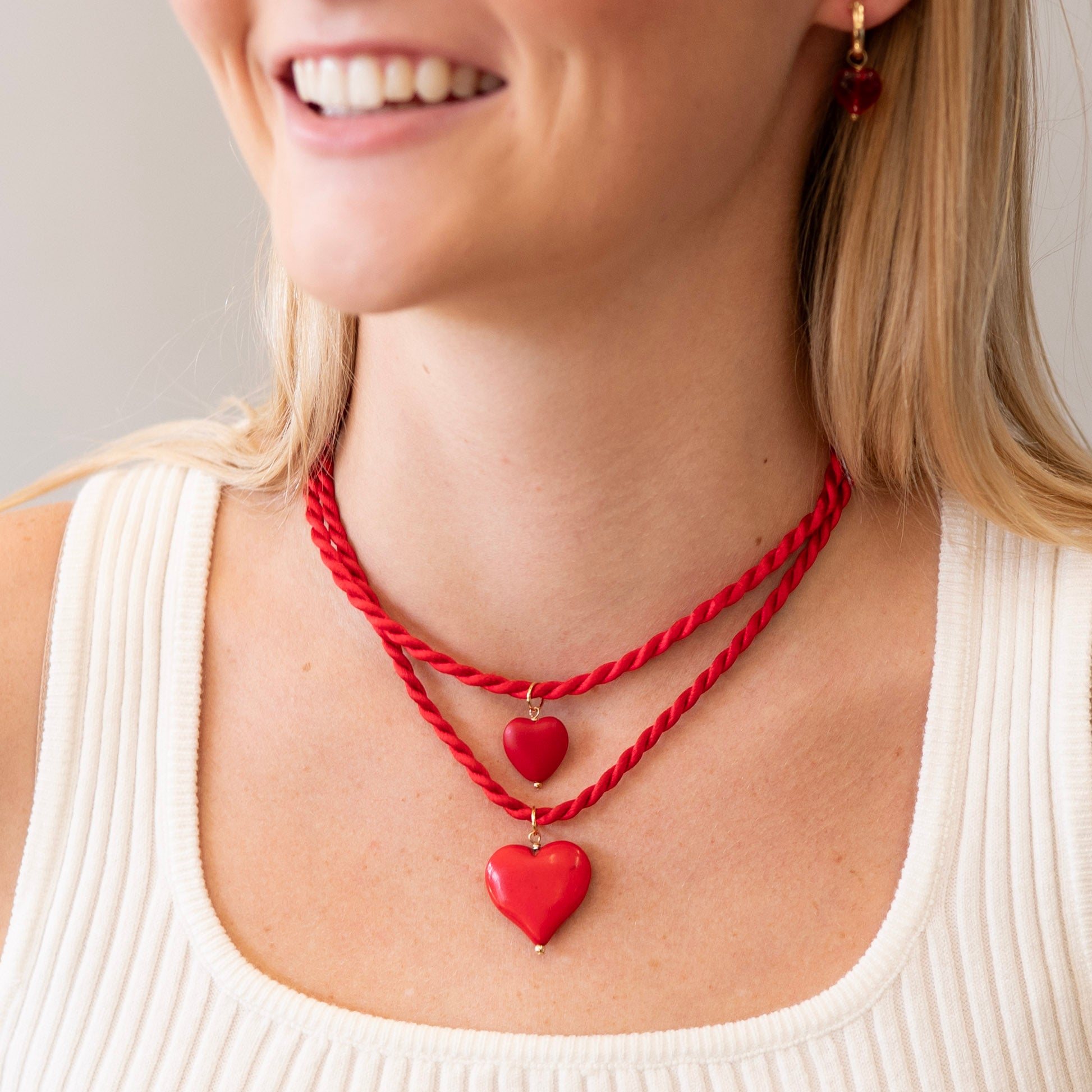 Silk Cord & Red Heart Charm Necklace