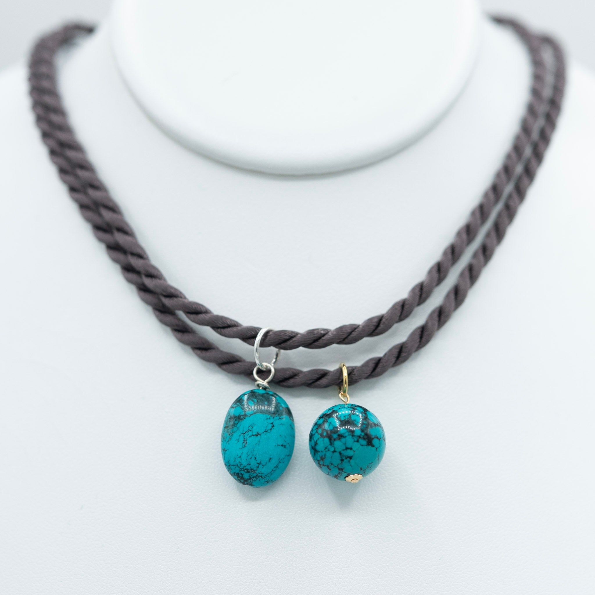 Silk Cord & Turquoise Charm Necklace