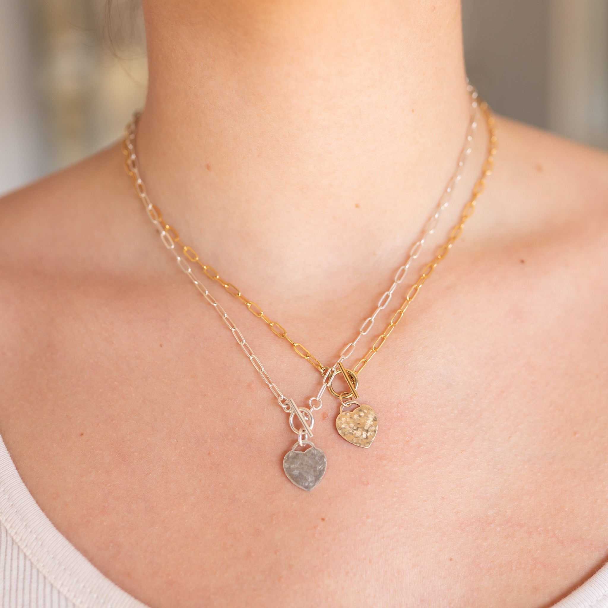 Small 14k Gold Filled Paperclip Heart Toggle Necklace - Jewel Ya