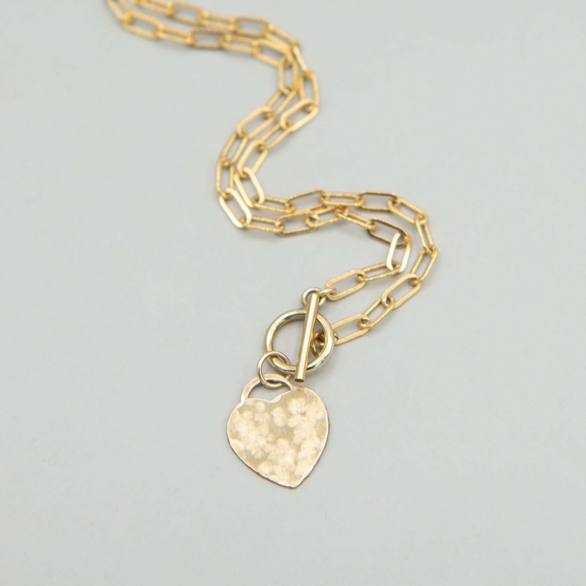 Small 14k Gold Filled Paperclip Heart Toggle Necklace - Jewel Ya