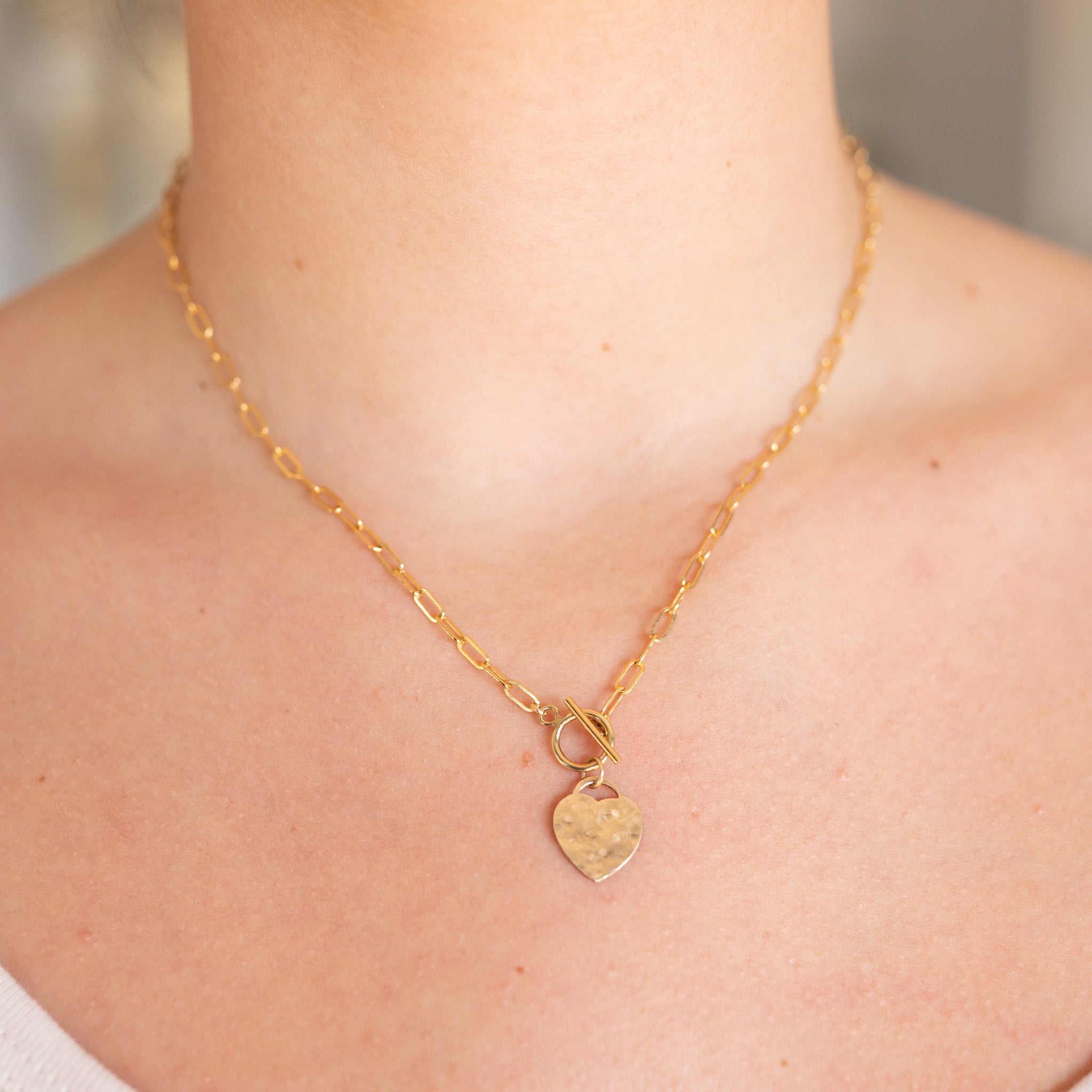 Small 14k Gold Filled Paperclip Heart Toggle Necklace - Jewel Ya