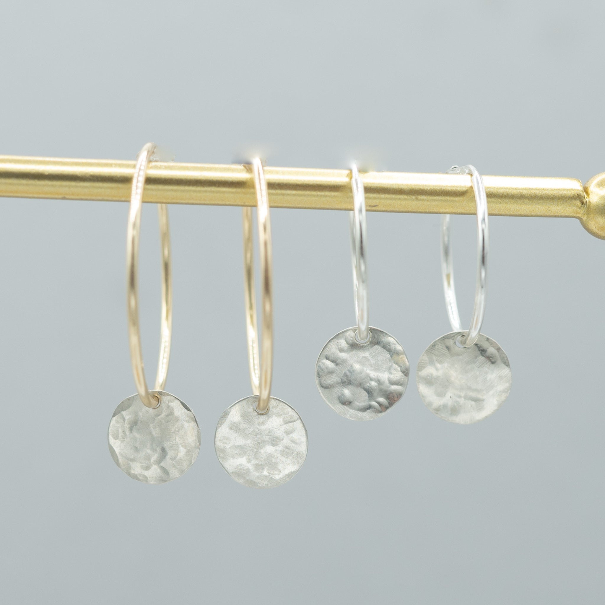 Sterling Silver Hammered Disc Hoop Drops - Jewel Ya