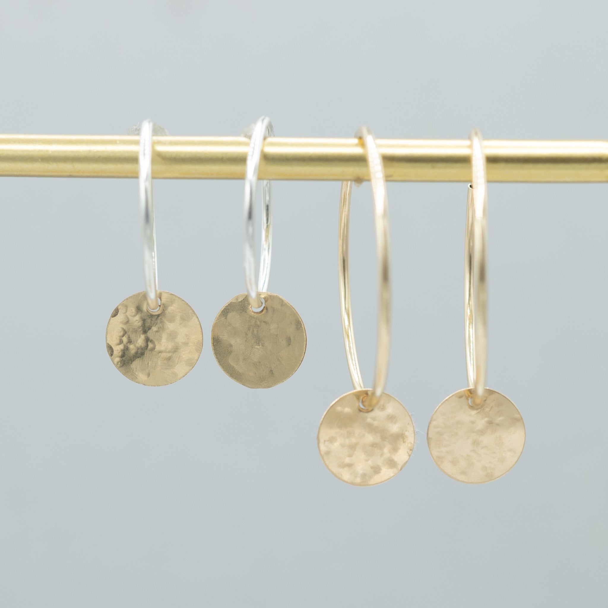 14k Gold Filled Hammered Disc Hoop Drops - Jewel Ya