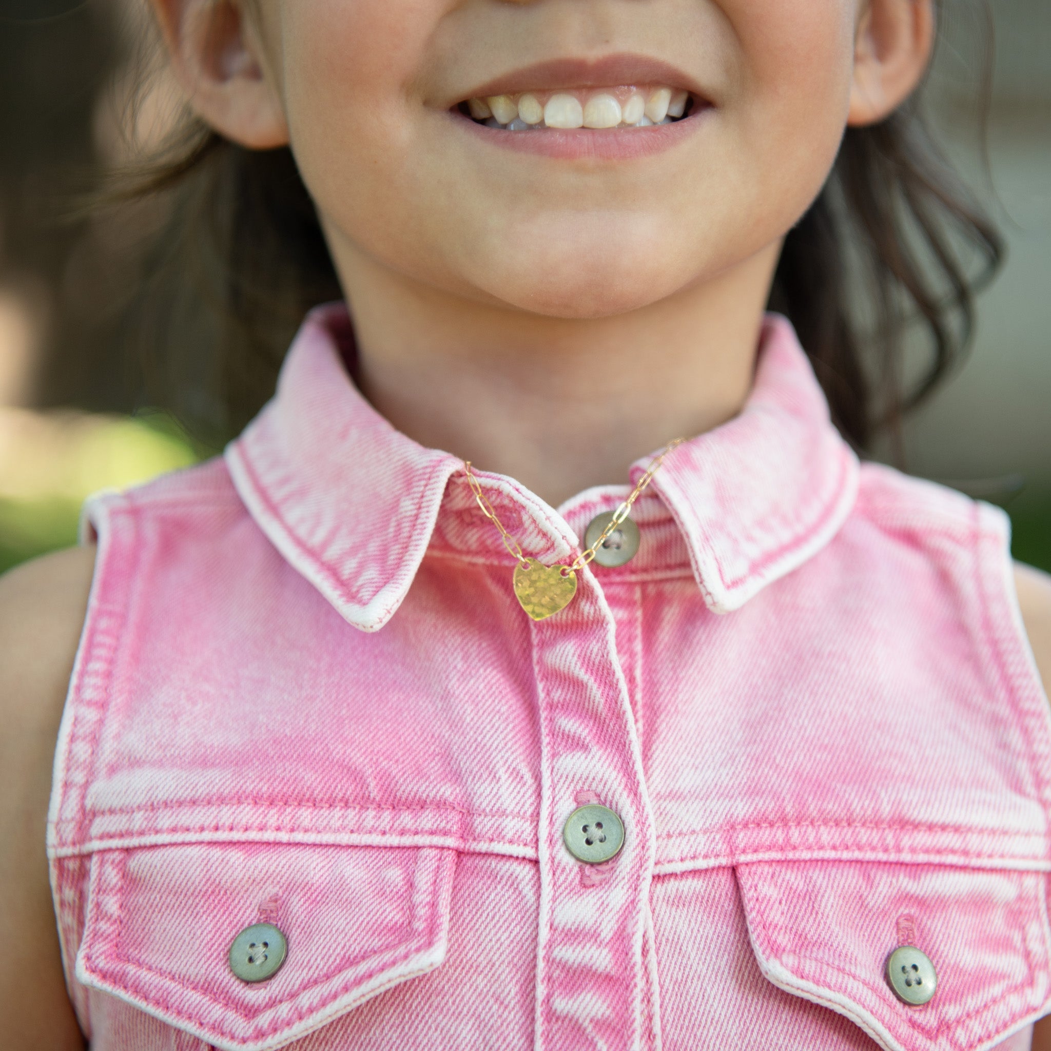 Kid's Small Hammered Heart Necklace - Jewel Ya