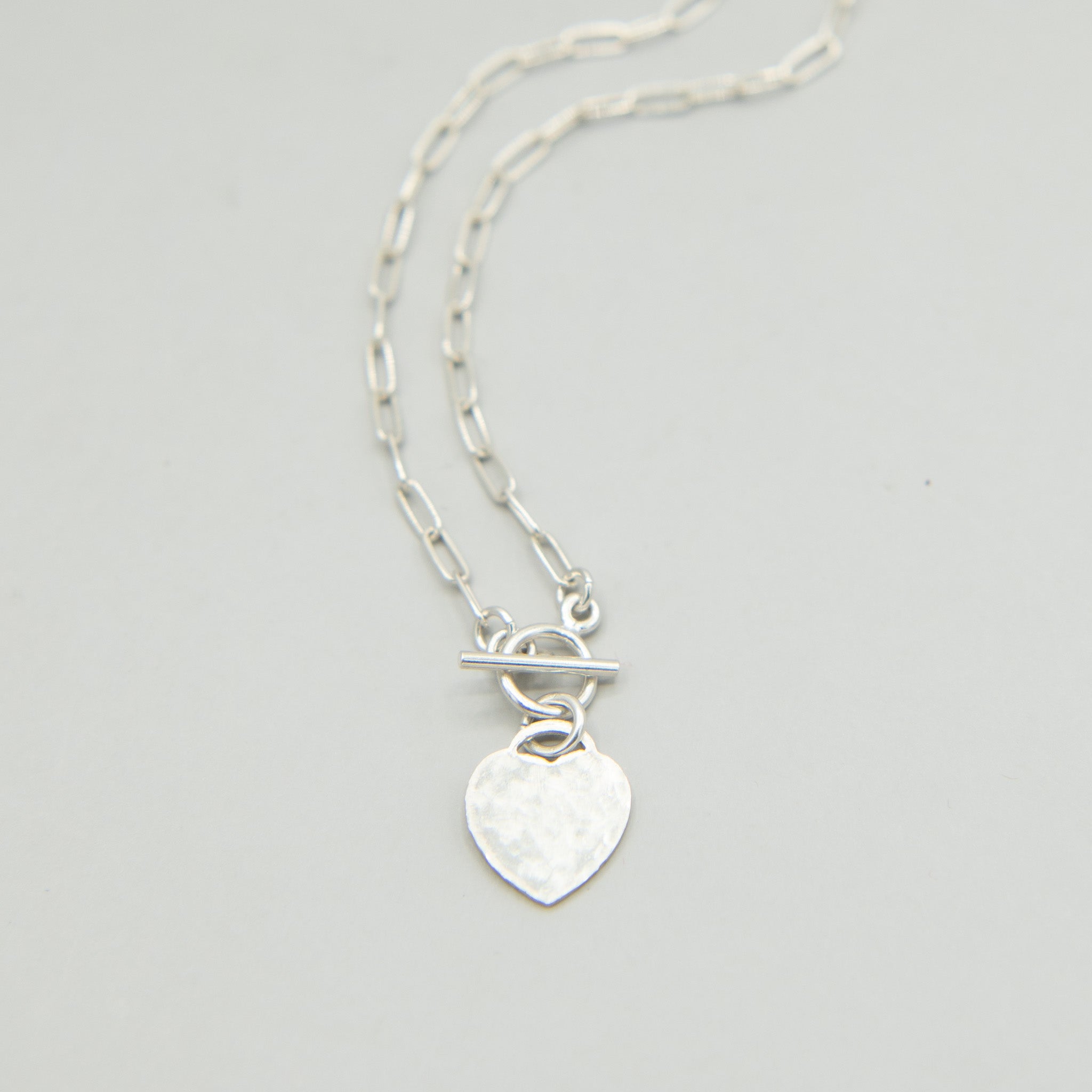 Small Sterling Silver Paperclip Heart Toggle Necklace - Jewel Ya